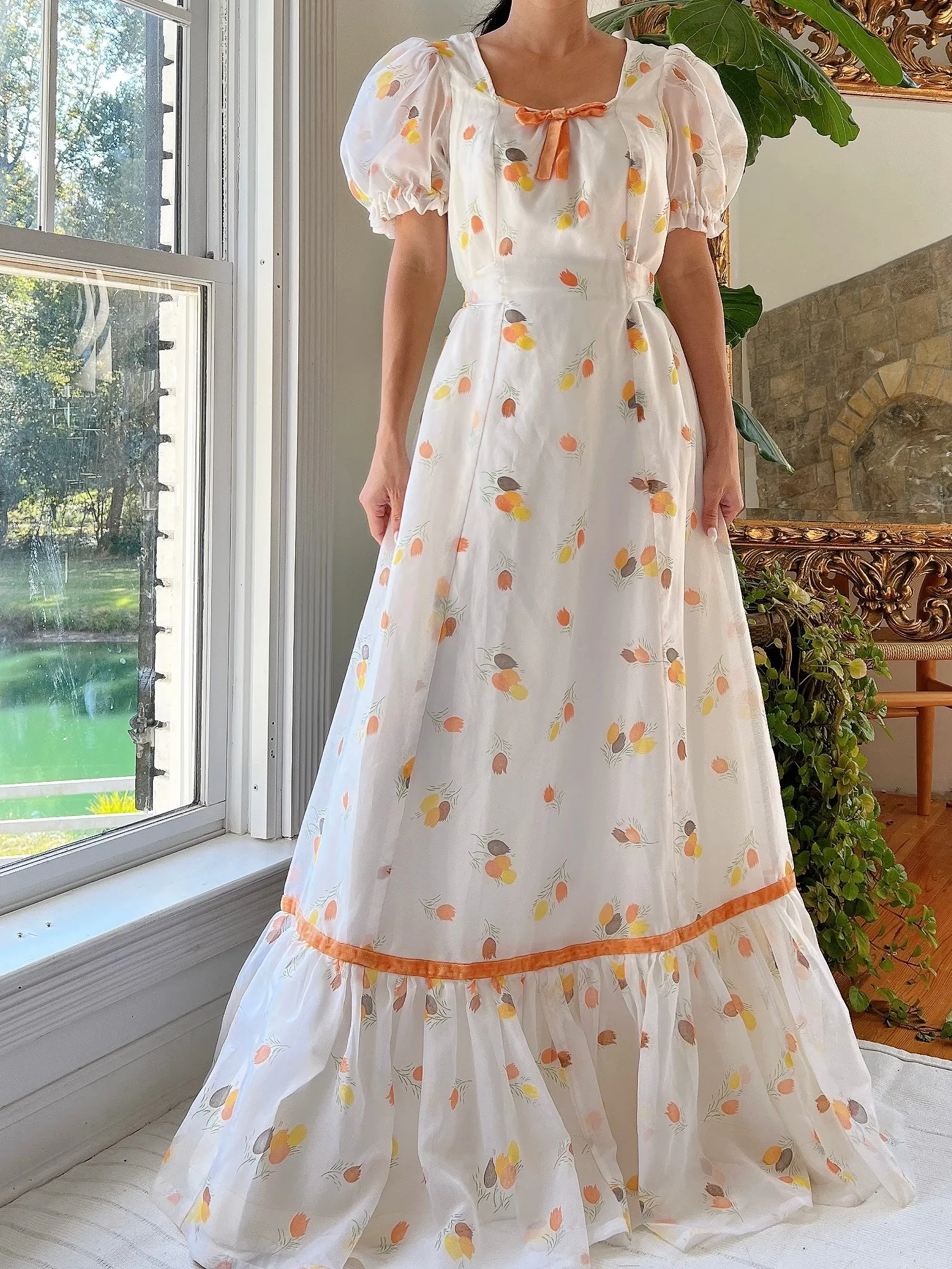 Vintage Puff Sleeve Dress - S-M