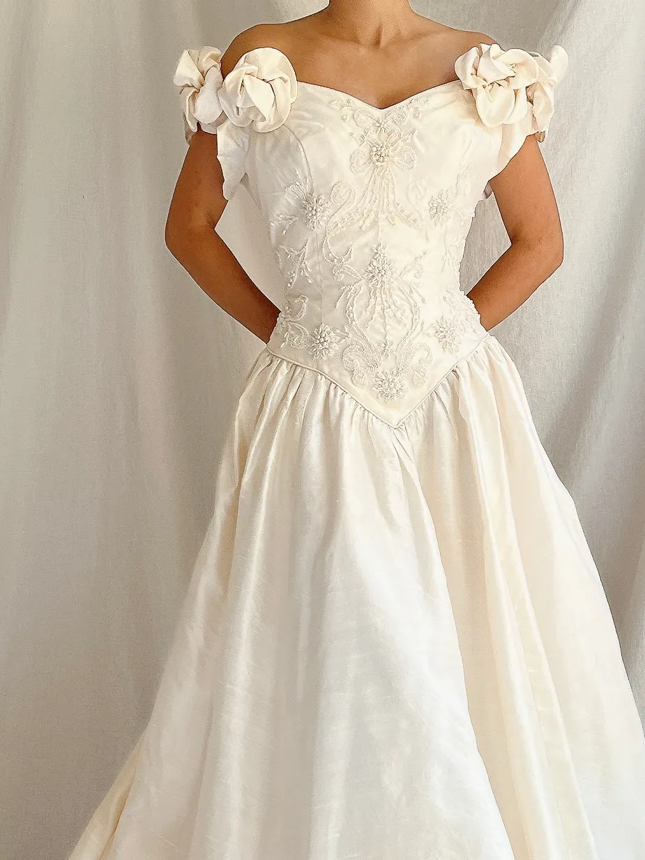 Vintage Raw Silk Basque Waist Gown - M