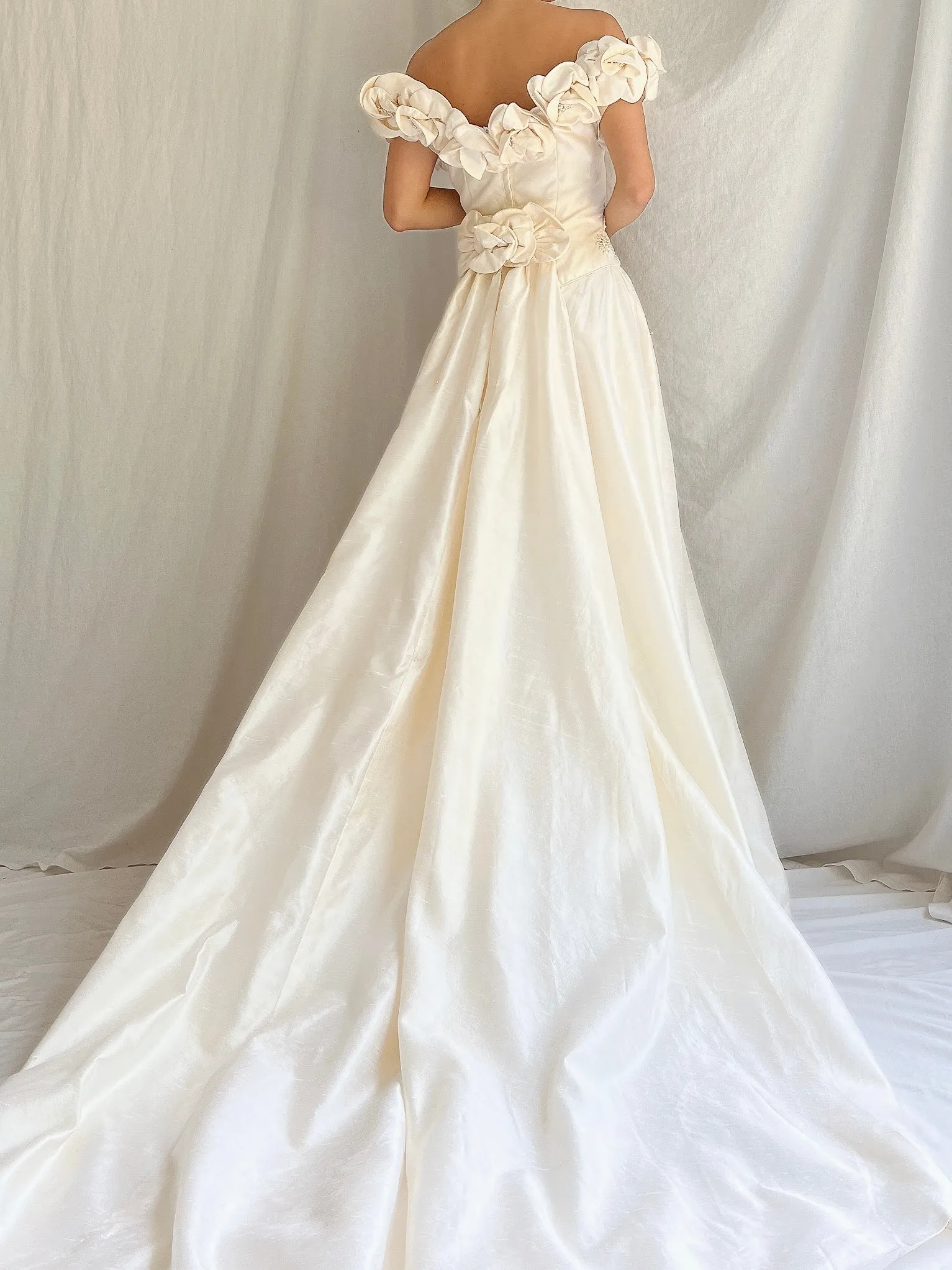Vintage Raw Silk Basque Waist Gown - M