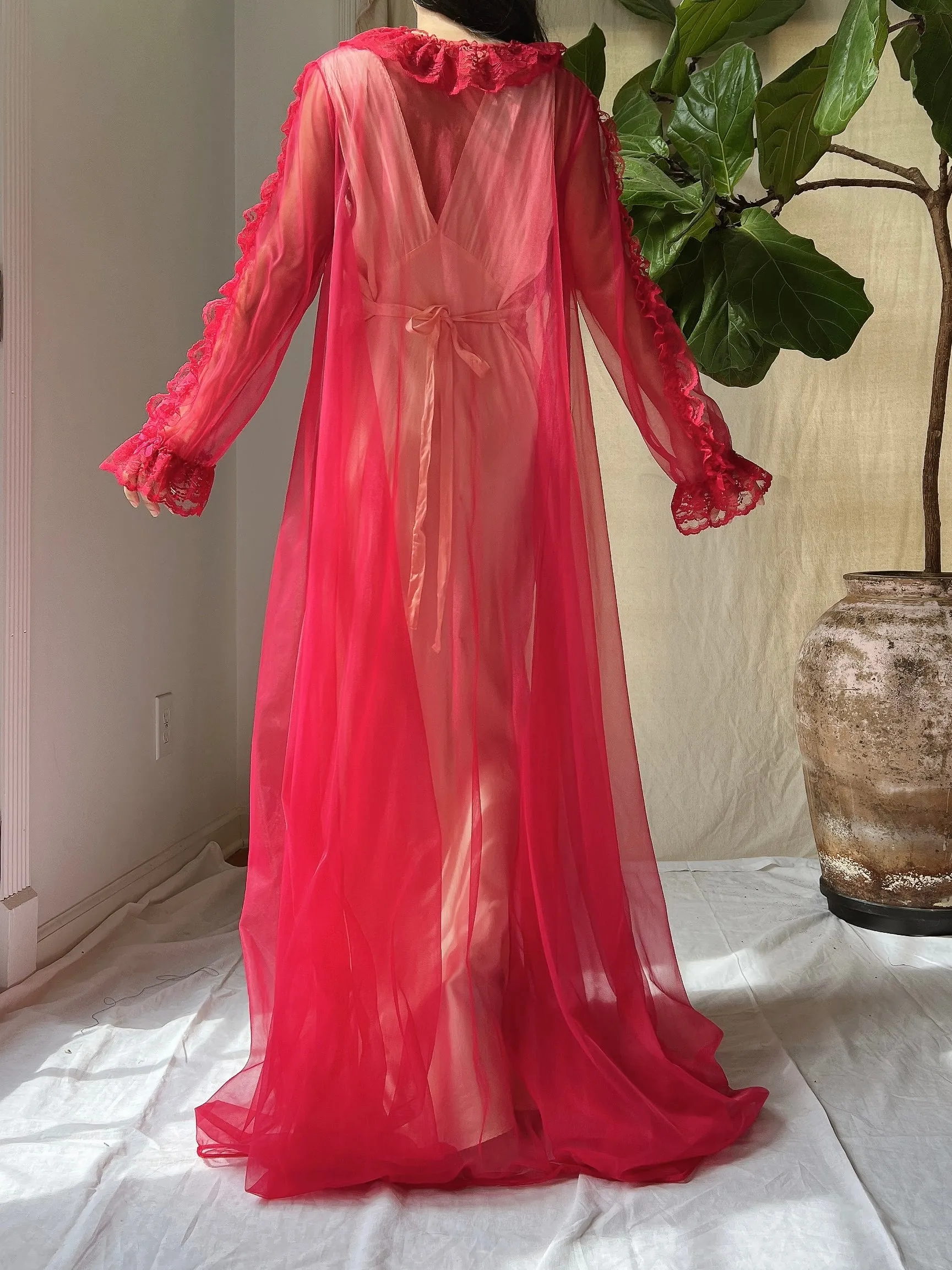 Vintage Red Nylon Dressing Gown - OSFM