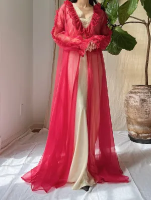 Vintage Red Nylon Dressing Gown - OSFM