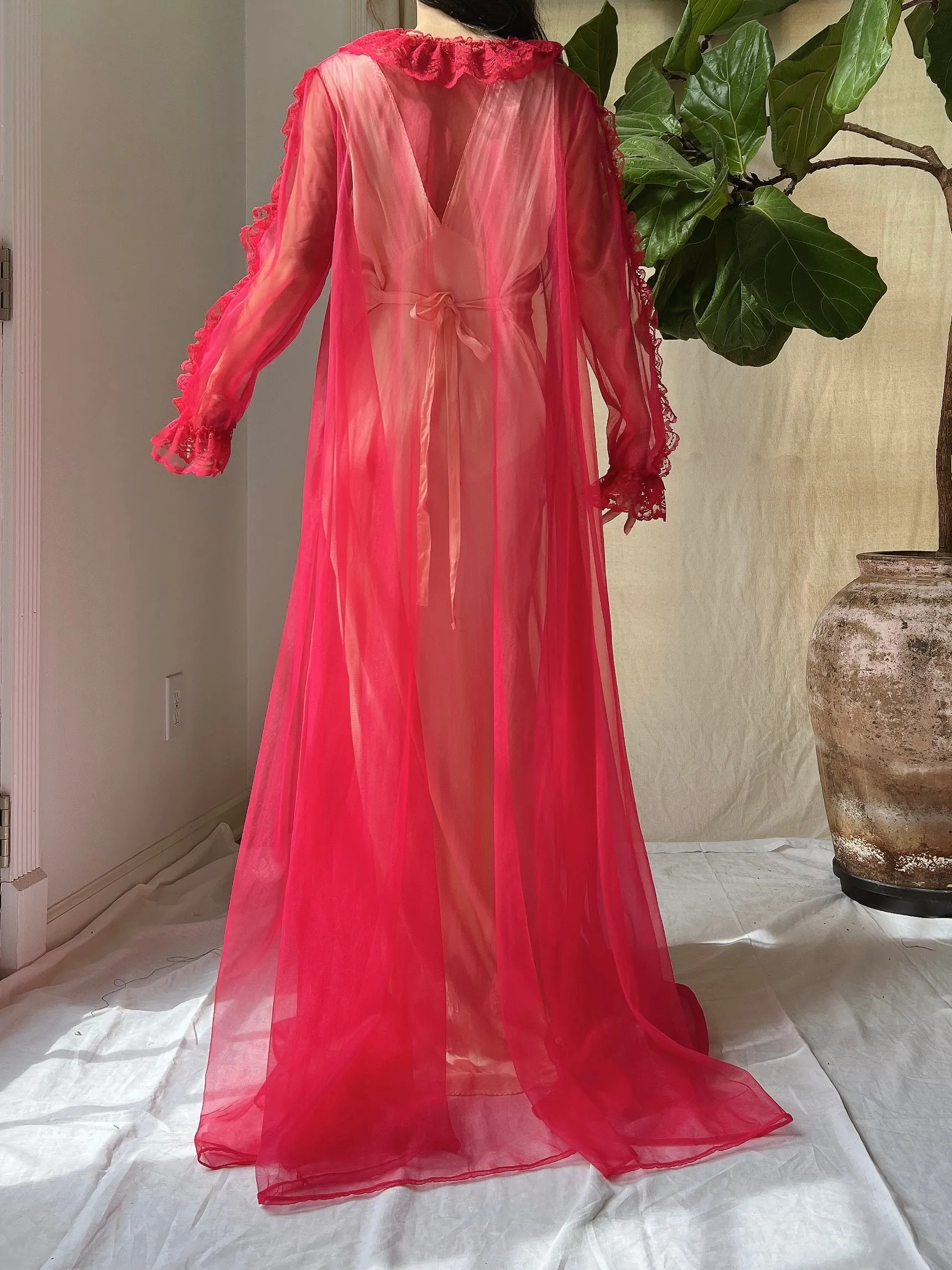 Vintage Red Nylon Dressing Gown - OSFM