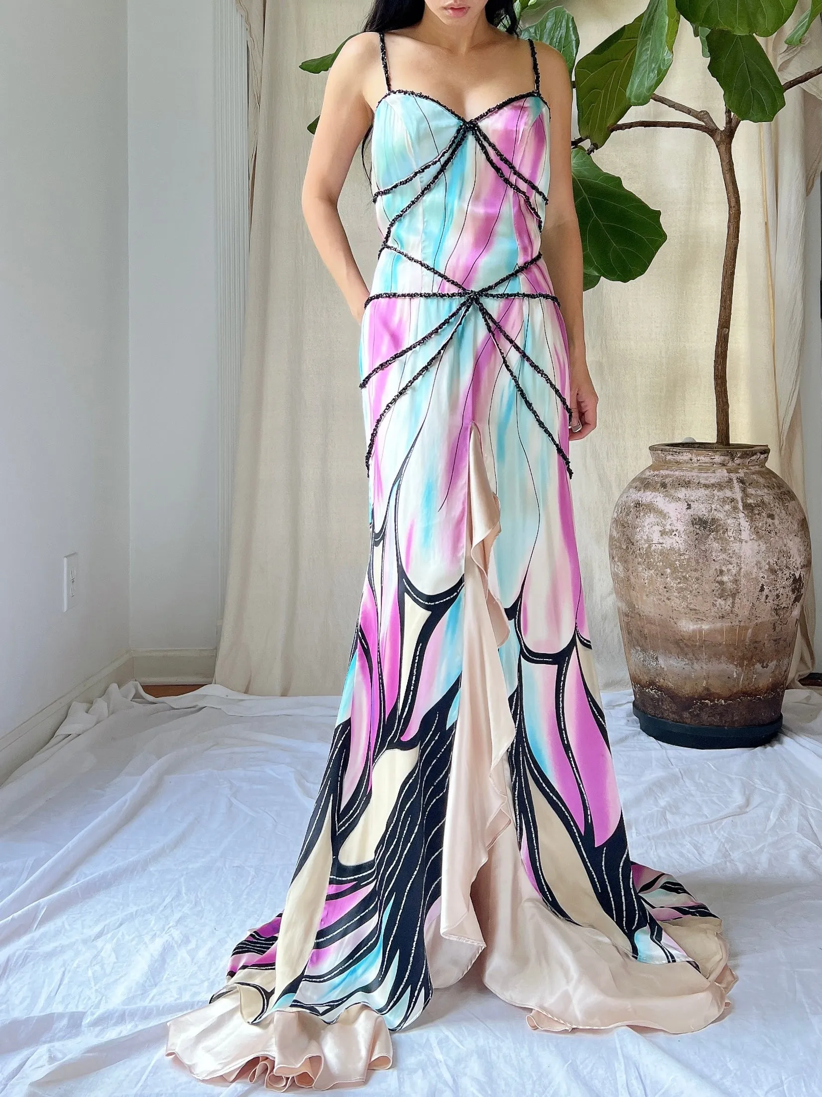 Vintage Satin Dragonfly Gown - M