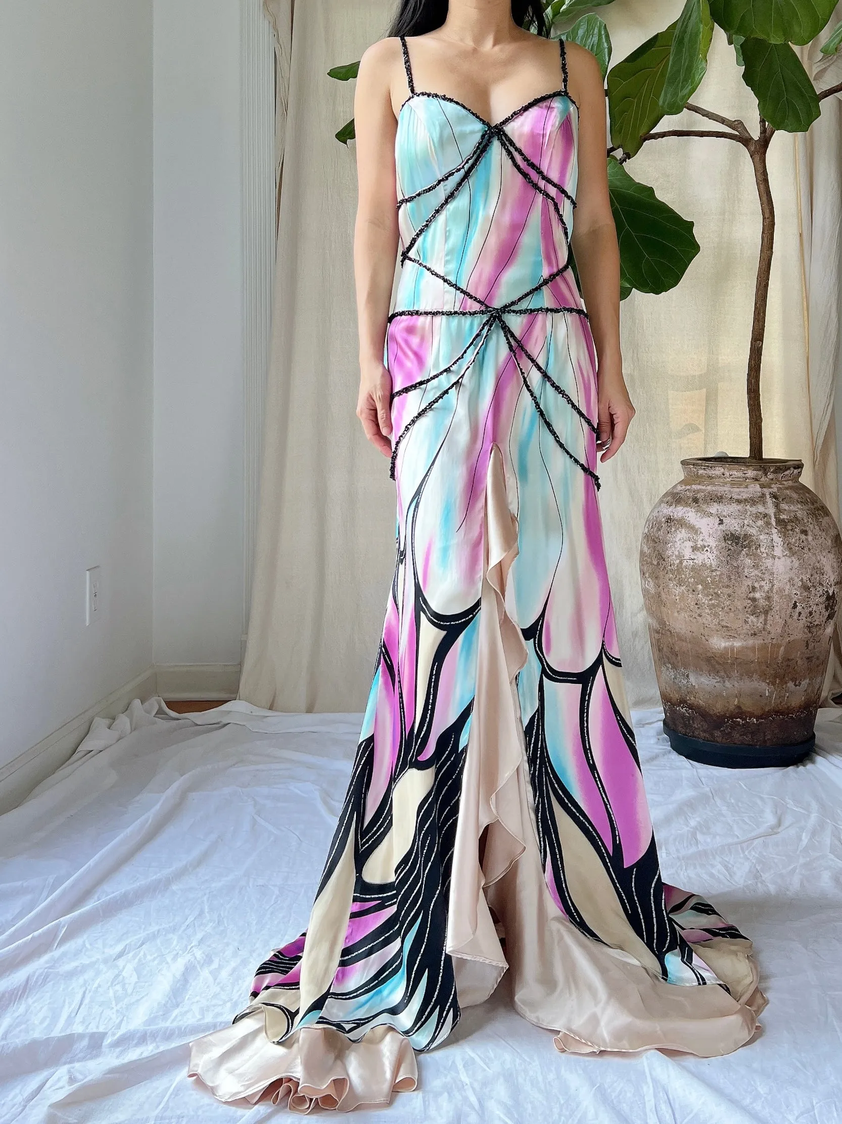Vintage Satin Dragonfly Gown - M