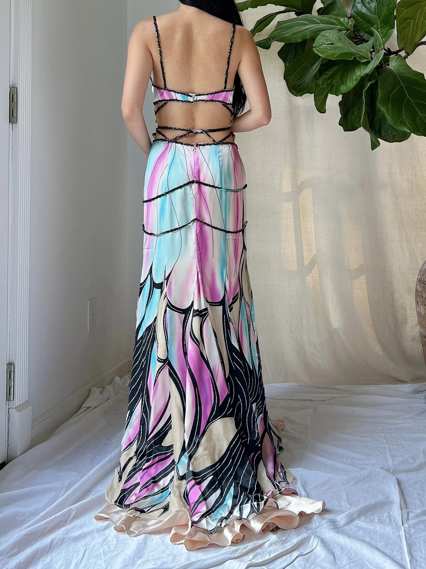 Vintage Satin Dragonfly Gown - M