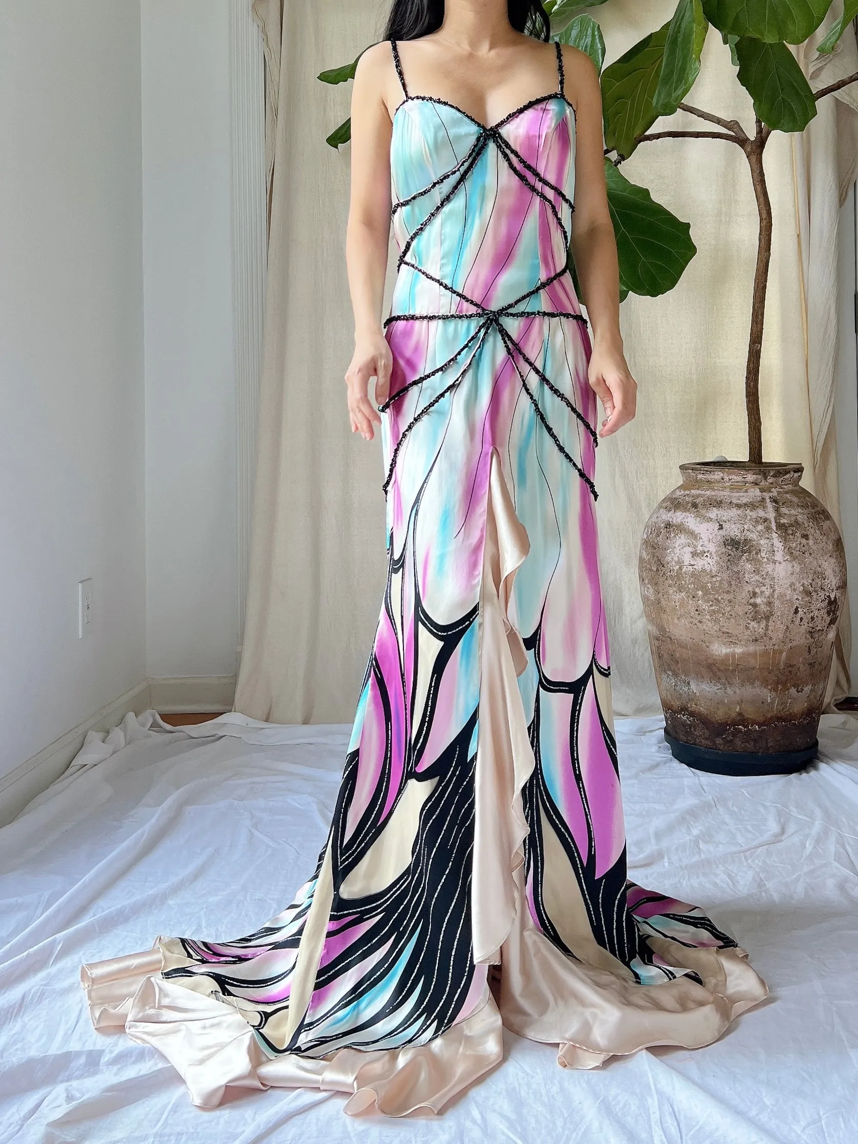 Vintage Satin Dragonfly Gown - M