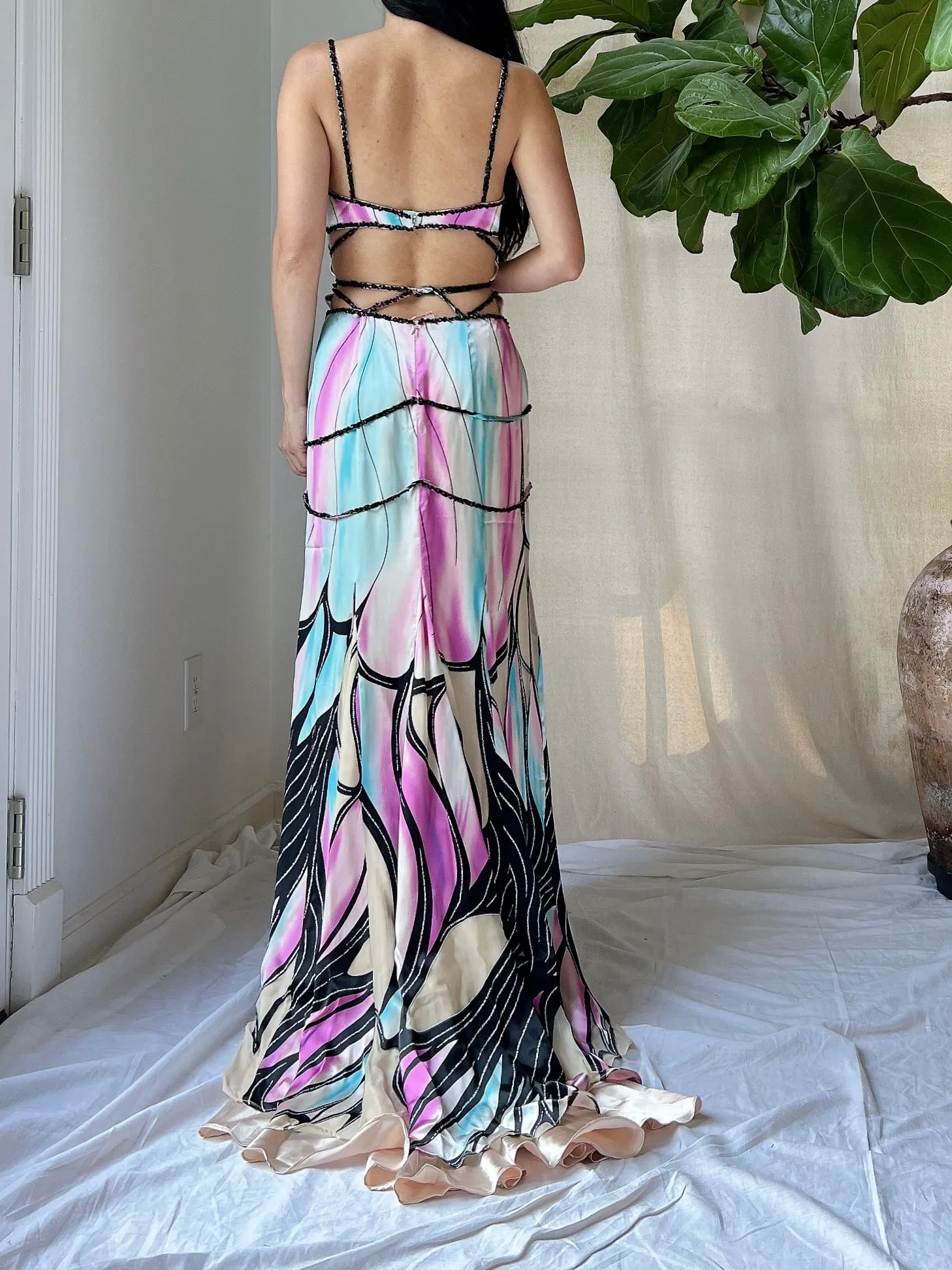 Vintage Satin Dragonfly Gown - M