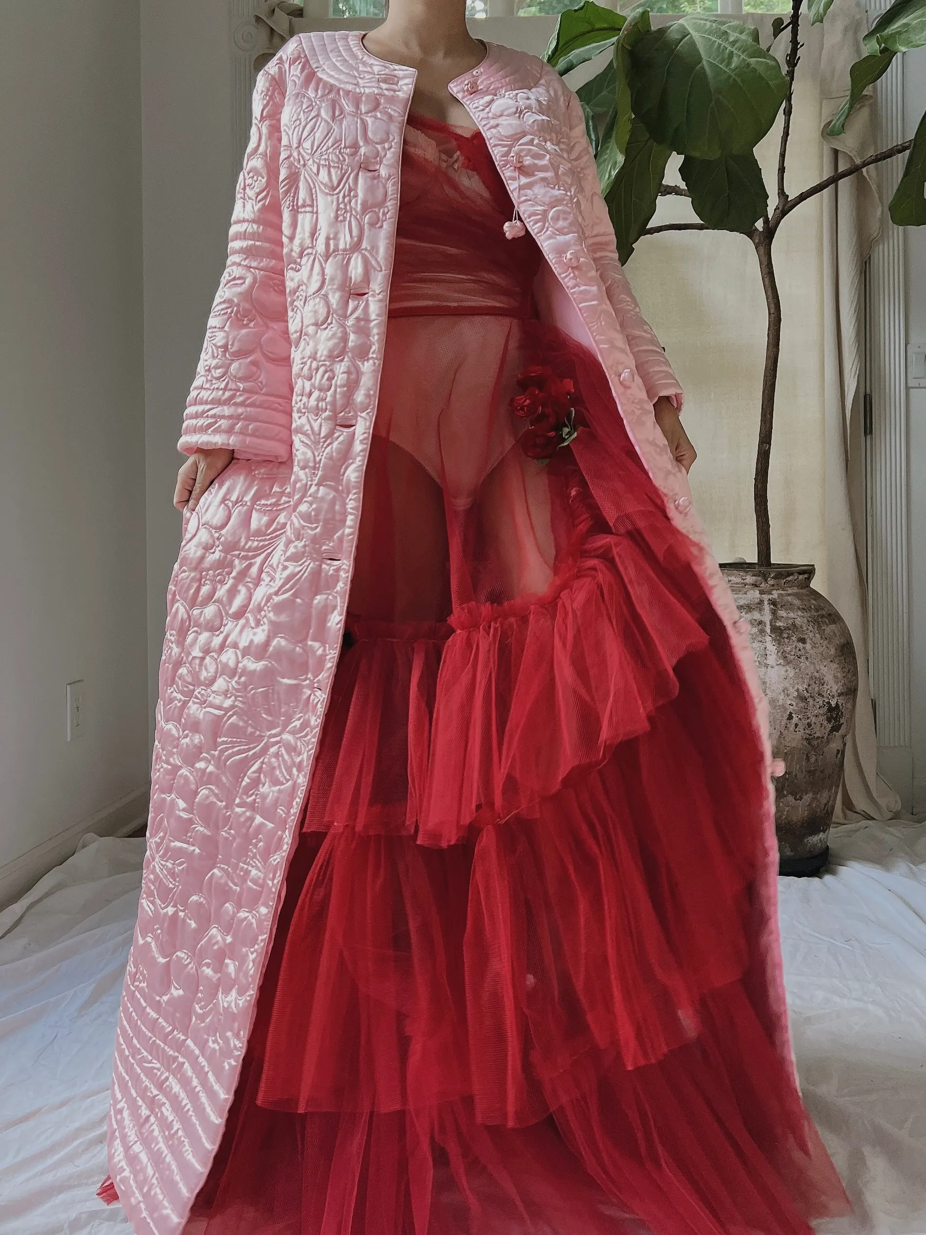 Vintage Satin Quilted Coat - M
