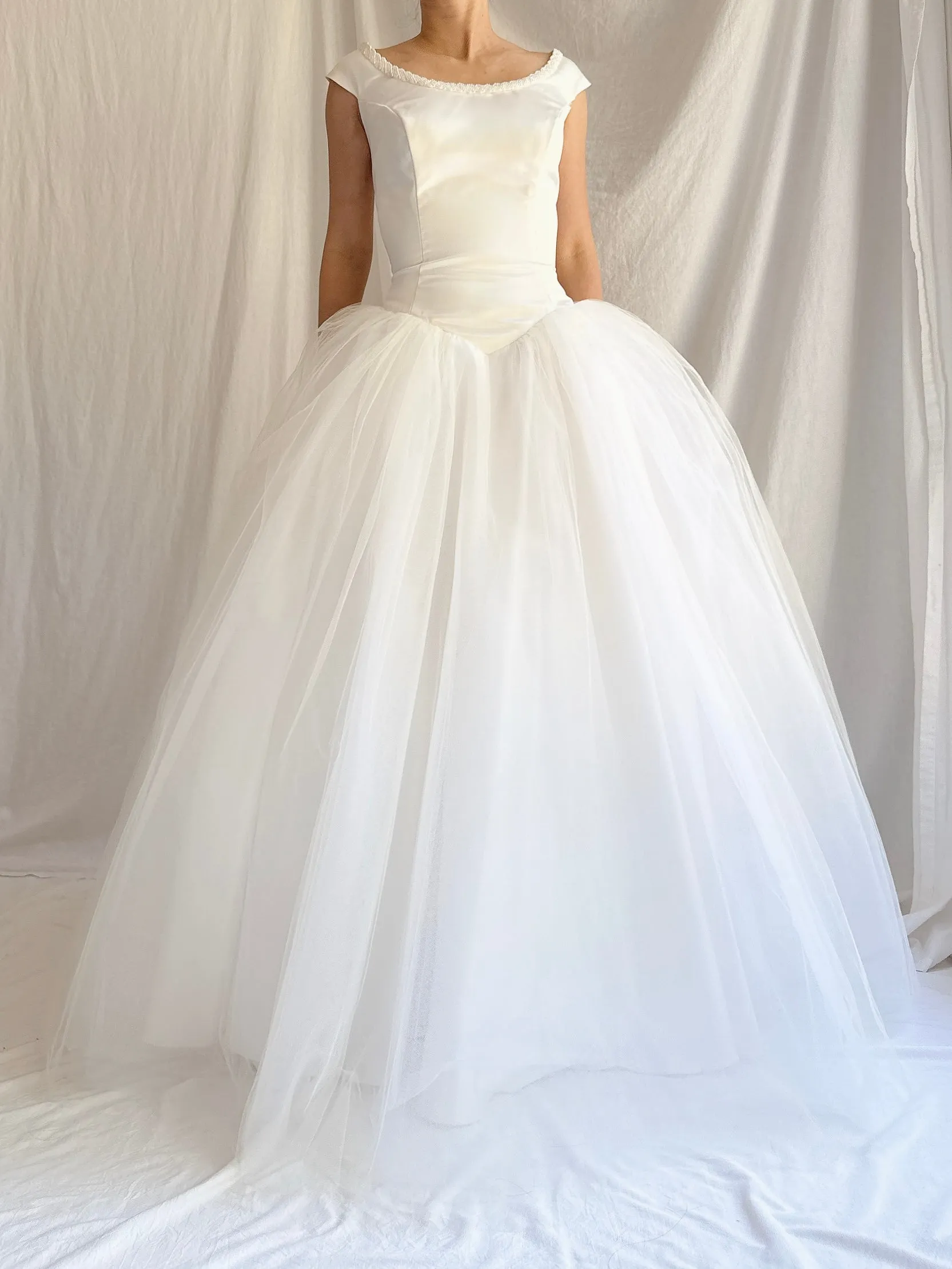 Vintage Satin/Tulle Basque Waist Gown - M
