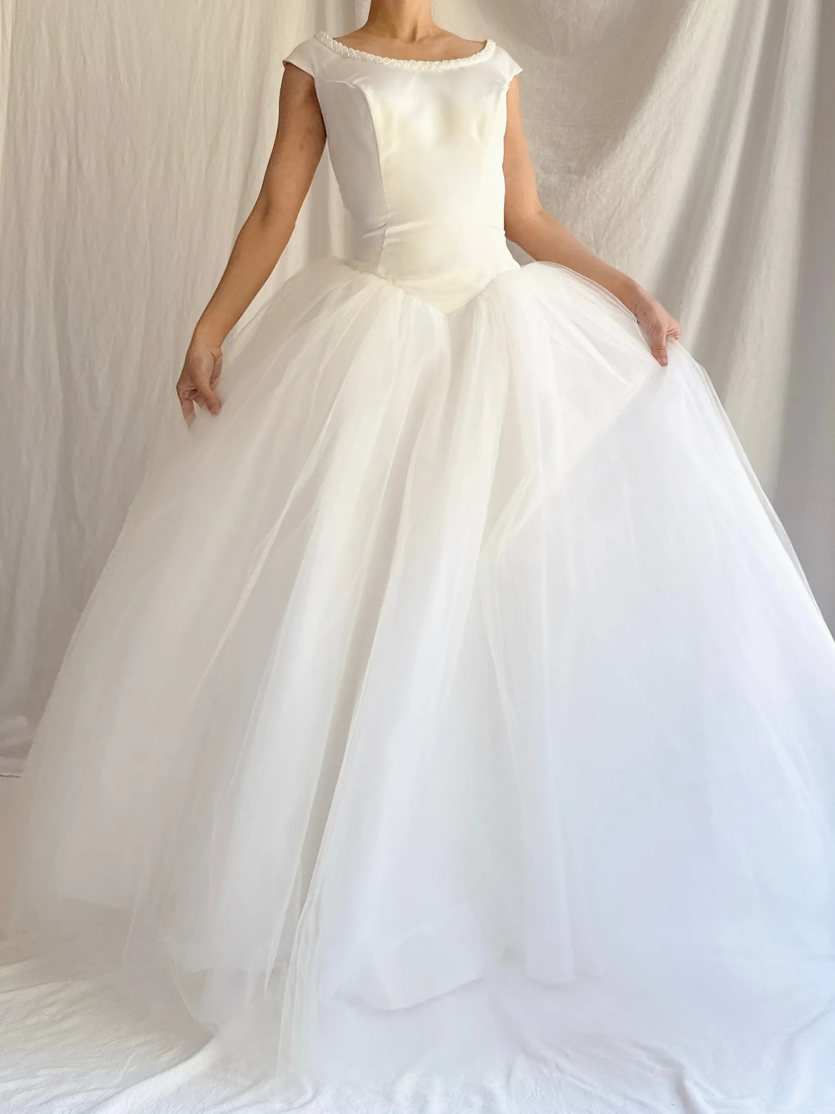 Vintage Satin/Tulle Basque Waist Gown - M