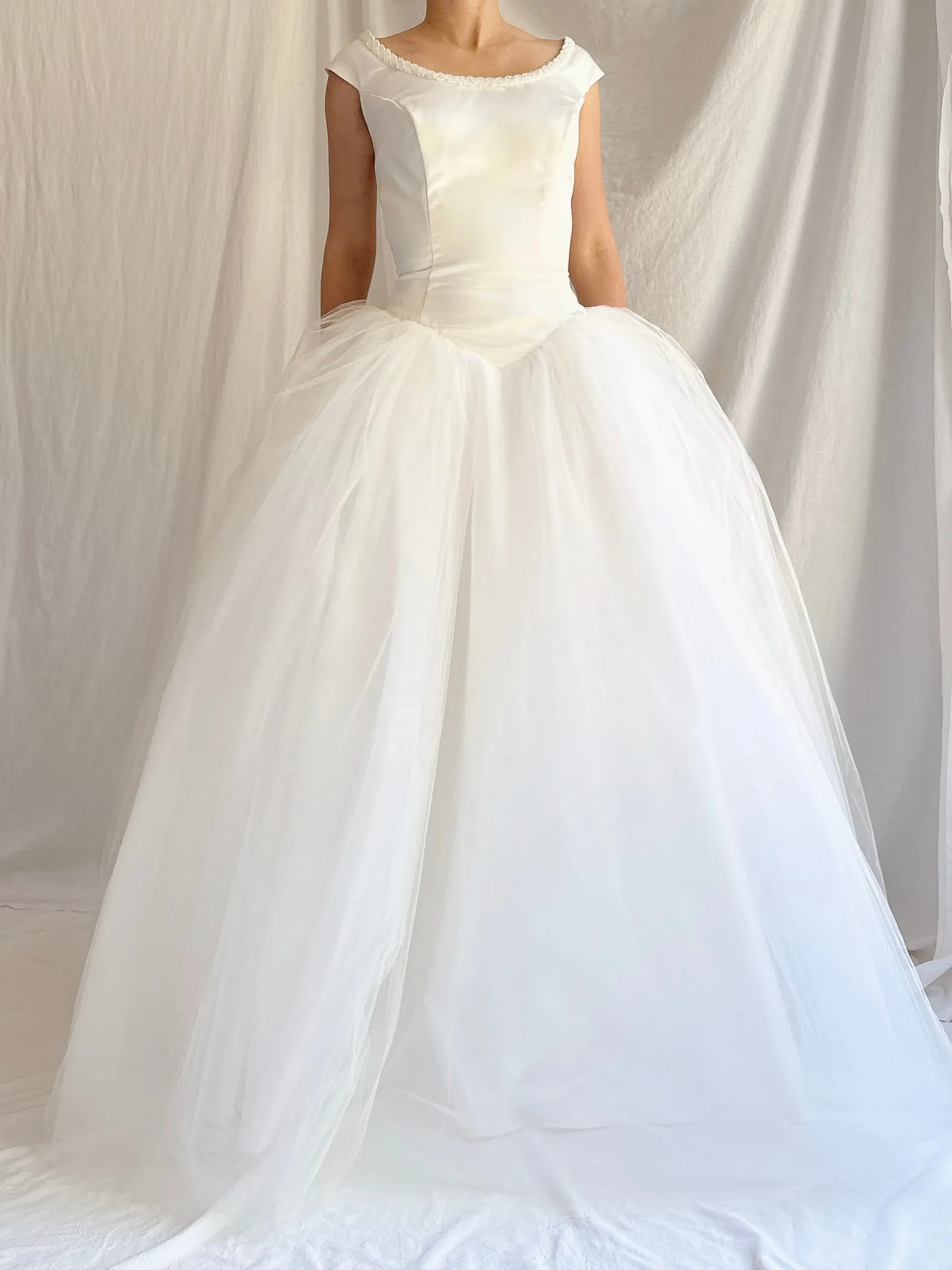 Vintage Satin/Tulle Basque Waist Gown - M
