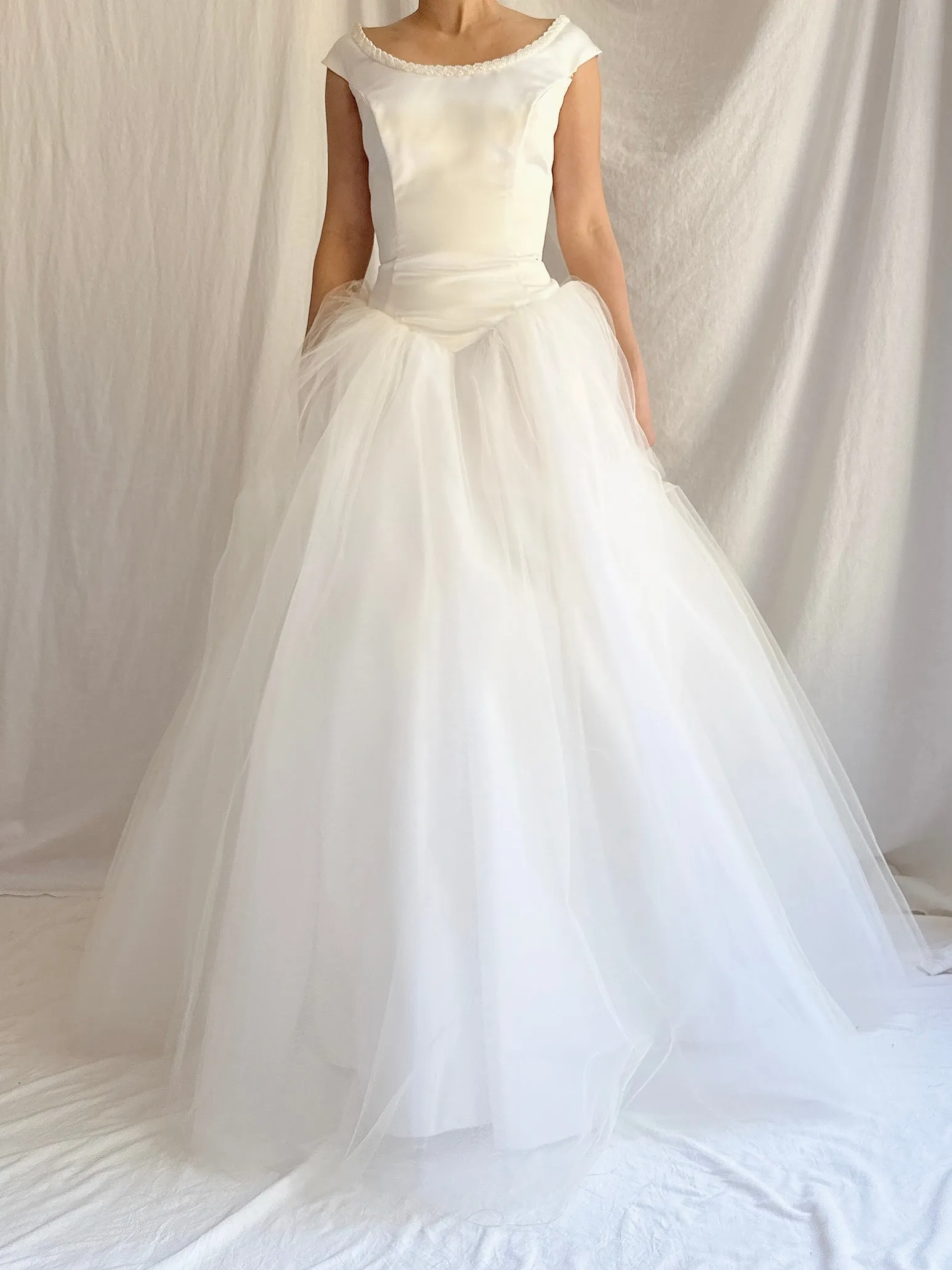 Vintage Satin/Tulle Basque Waist Gown - M