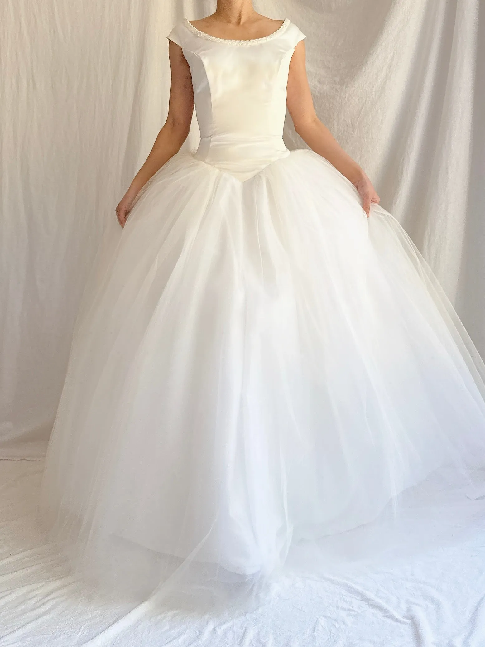 Vintage Satin/Tulle Basque Waist Gown - M
