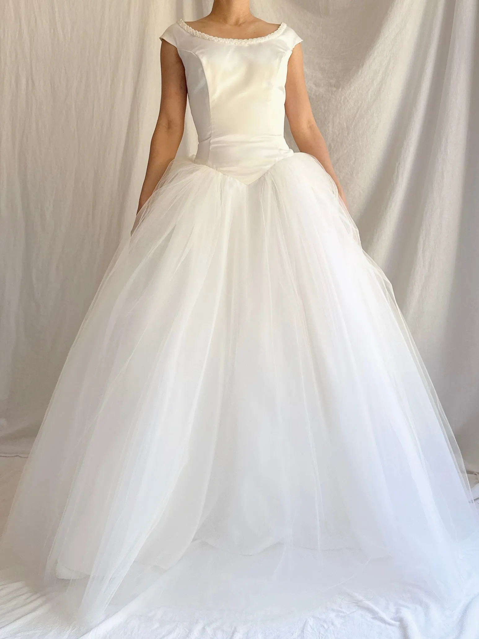 Vintage Satin/Tulle Basque Waist Gown - M