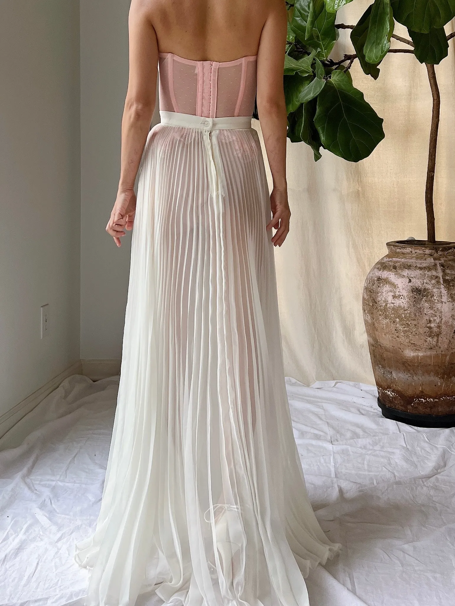 Vintage Sheer Chiffon Pleated Skirt - S