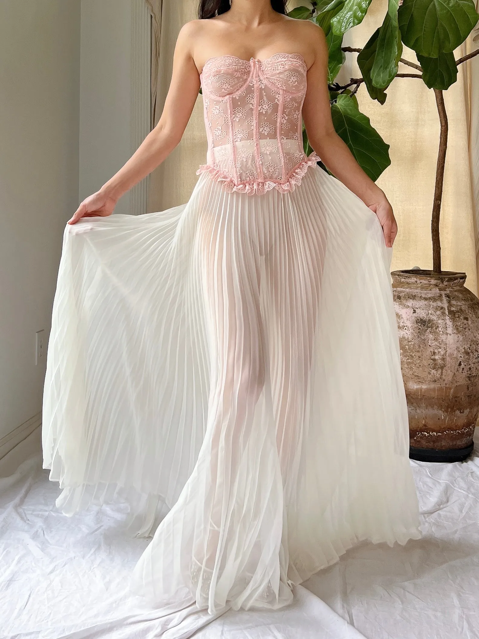 Vintage Sheer Chiffon Pleated Skirt - S