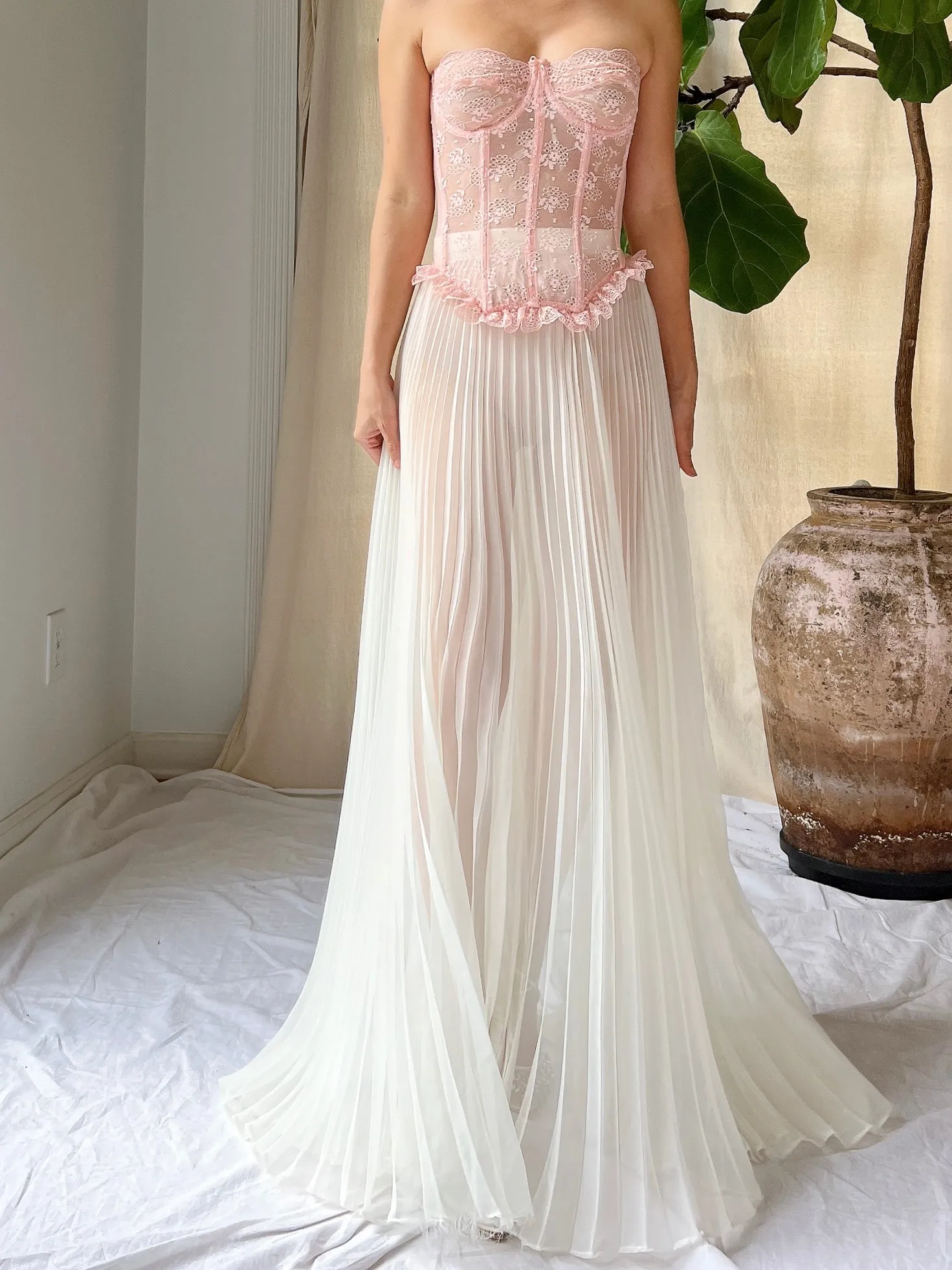Vintage Sheer Chiffon Pleated Skirt - S