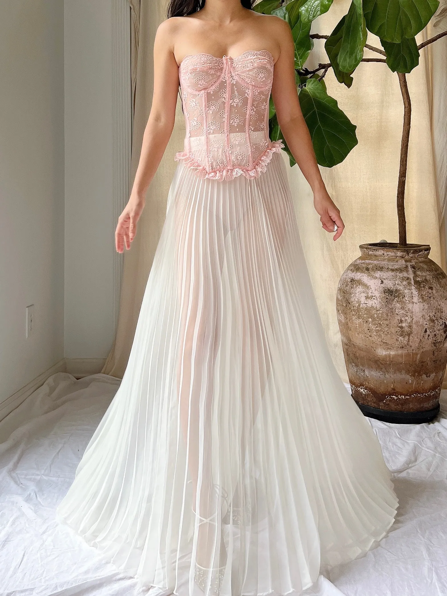 Vintage Sheer Chiffon Pleated Skirt - S