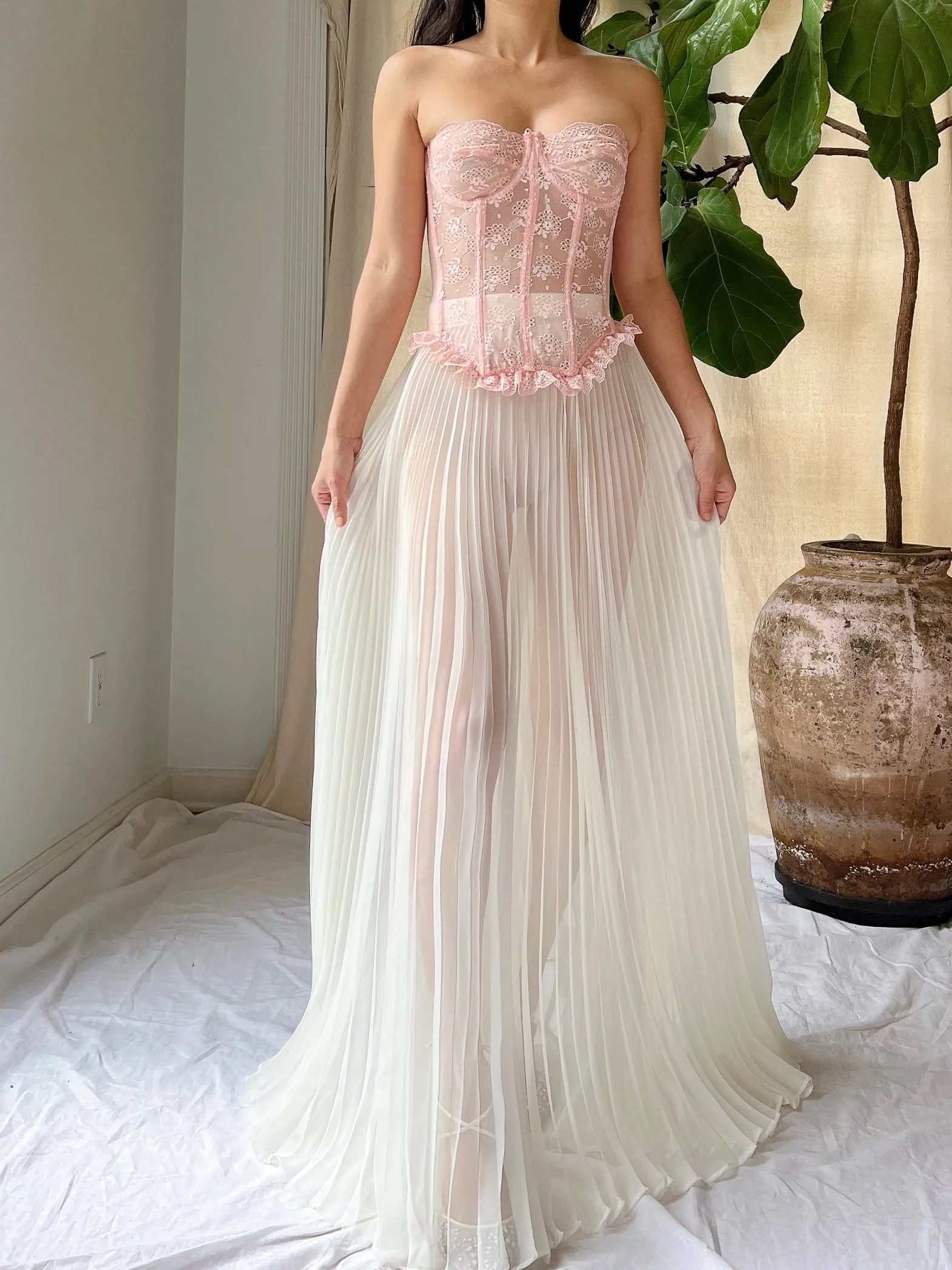 Vintage Sheer Chiffon Pleated Skirt - S