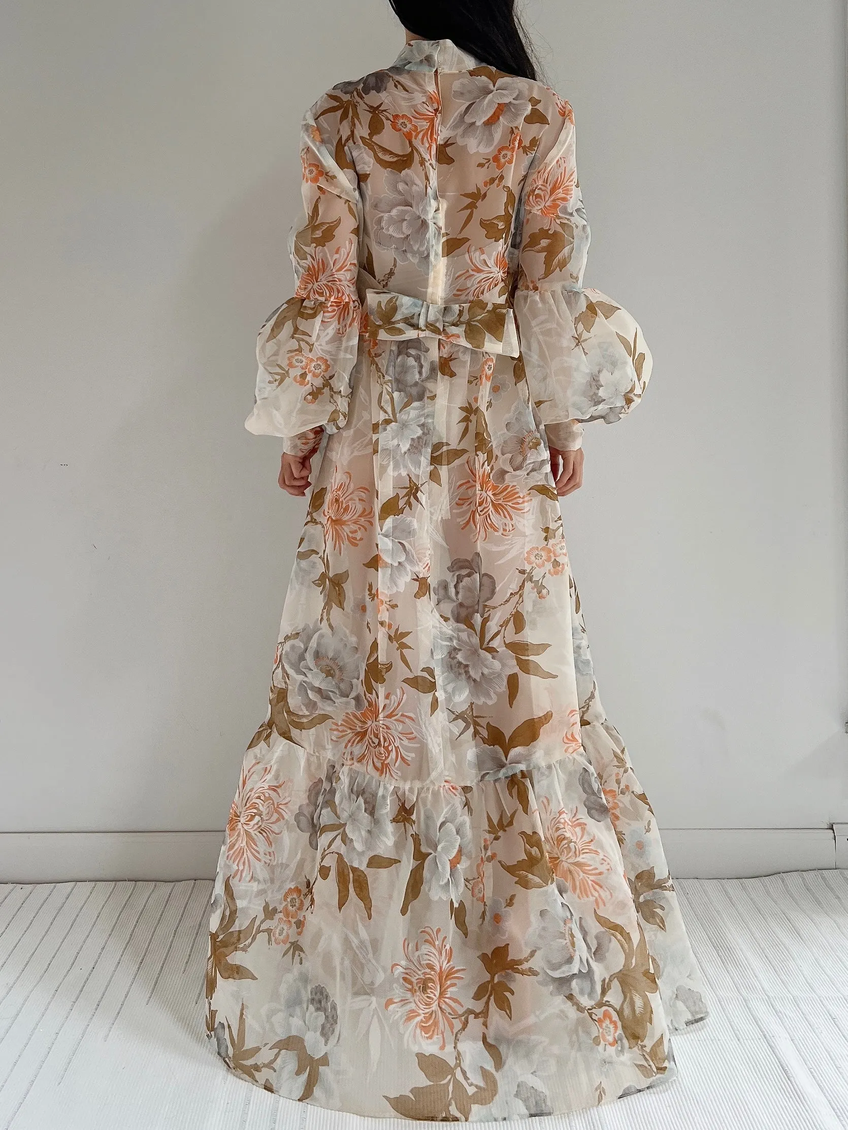 Vintage Sheer Voile Floral Gown - L