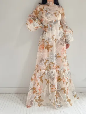 Vintage Sheer Voile Floral Gown - L