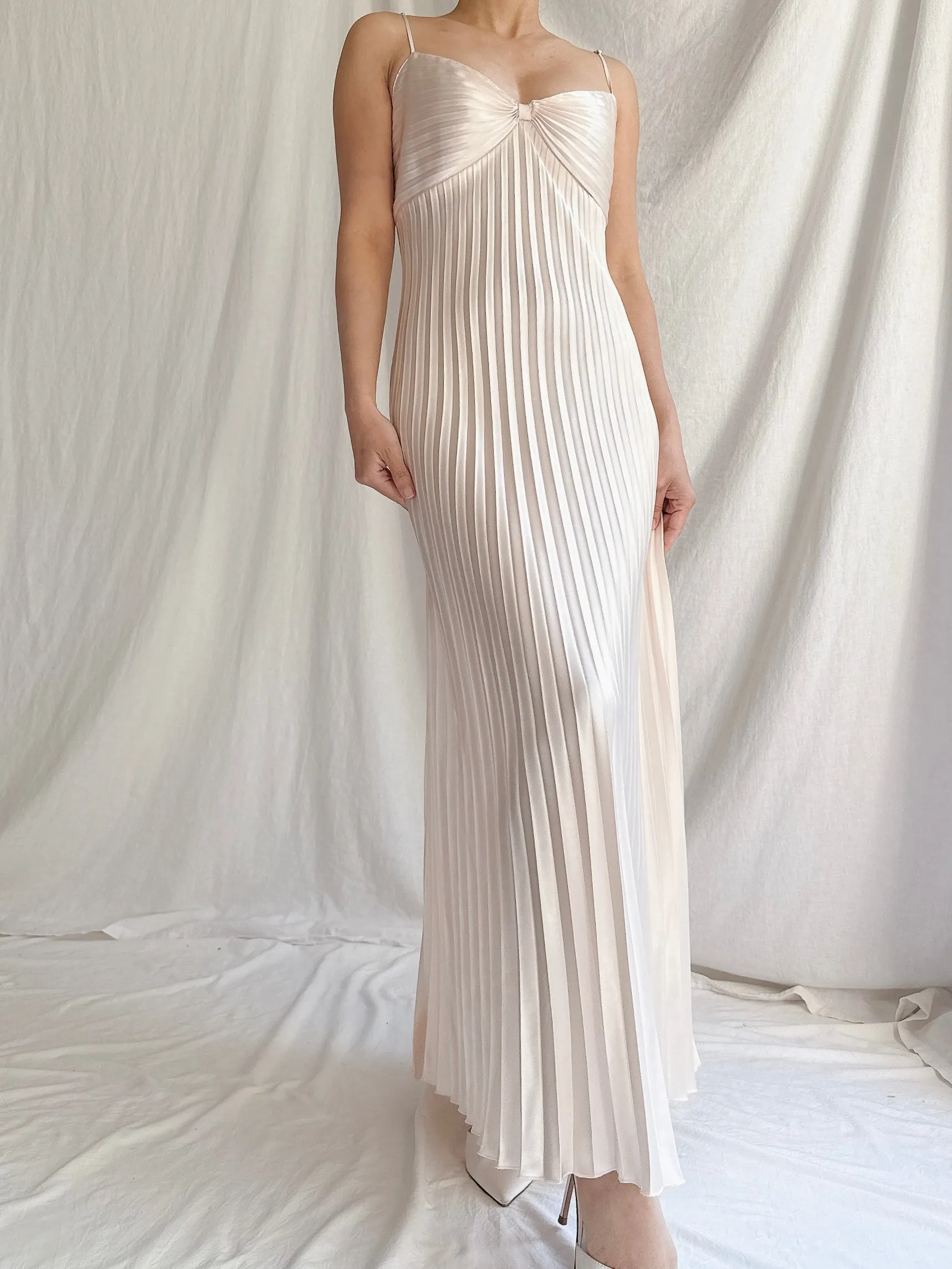 Vintage Shell Pink Satin Dress - M