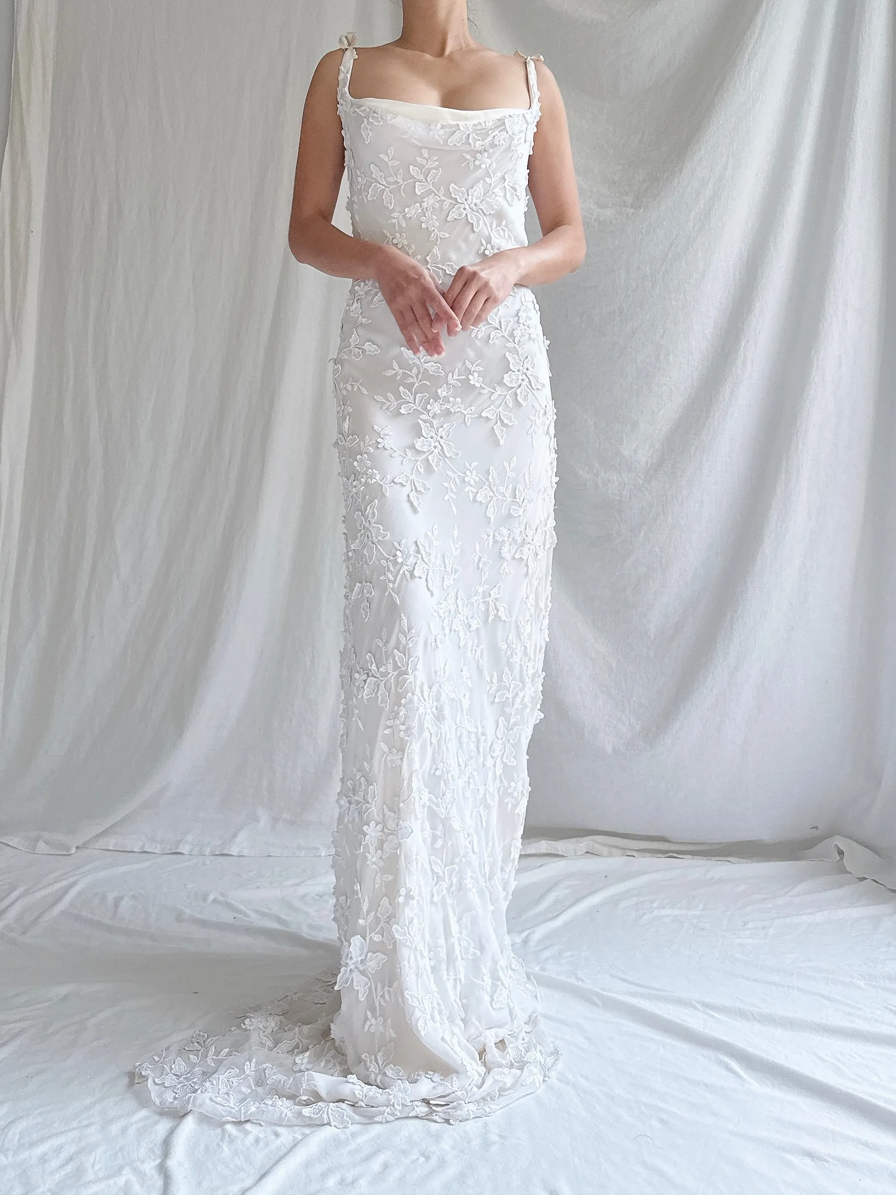 Vintage Silk 3D Embroidered Gown - L