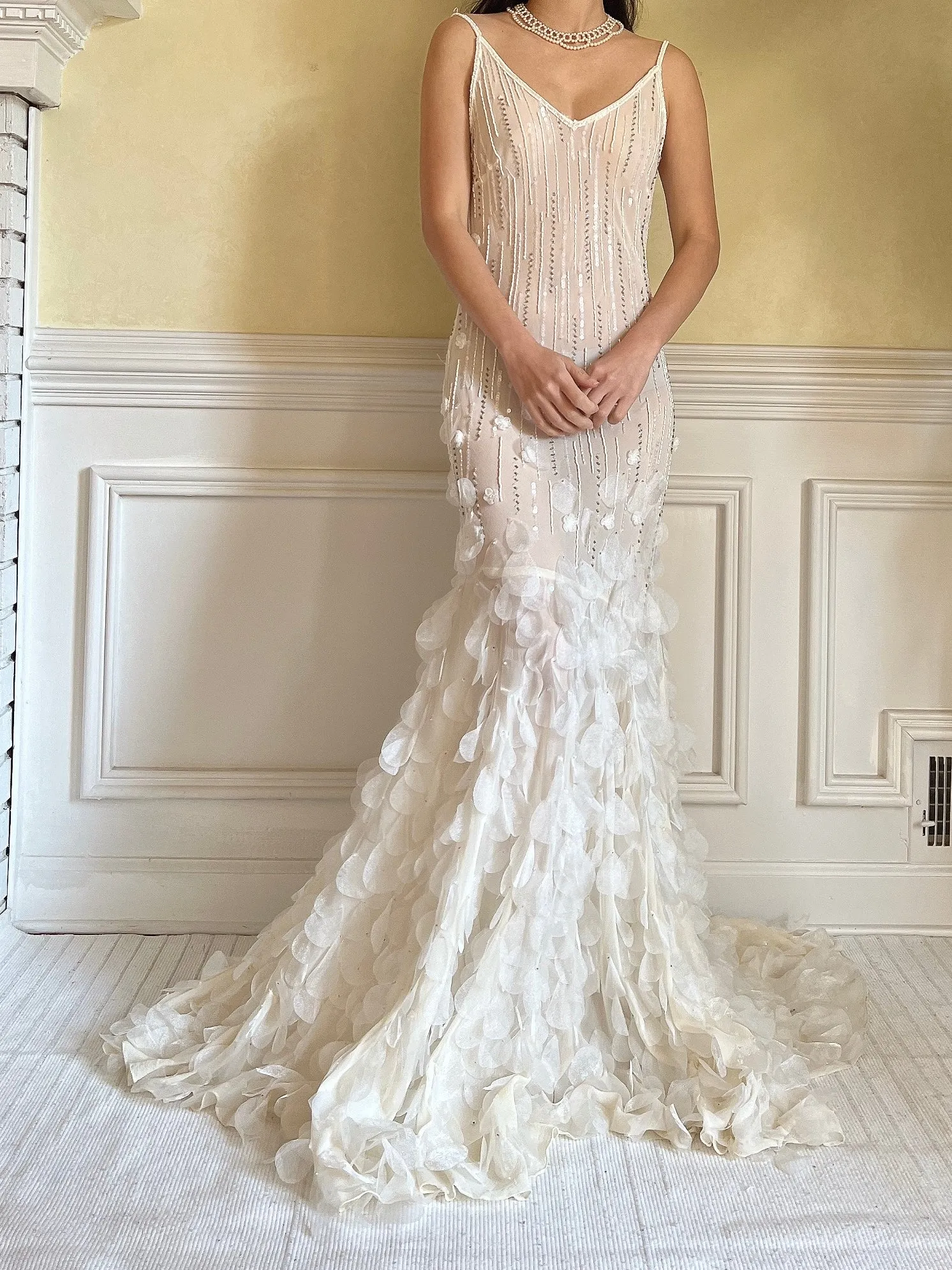 Vintage Silk Beaded Petal Dress - S