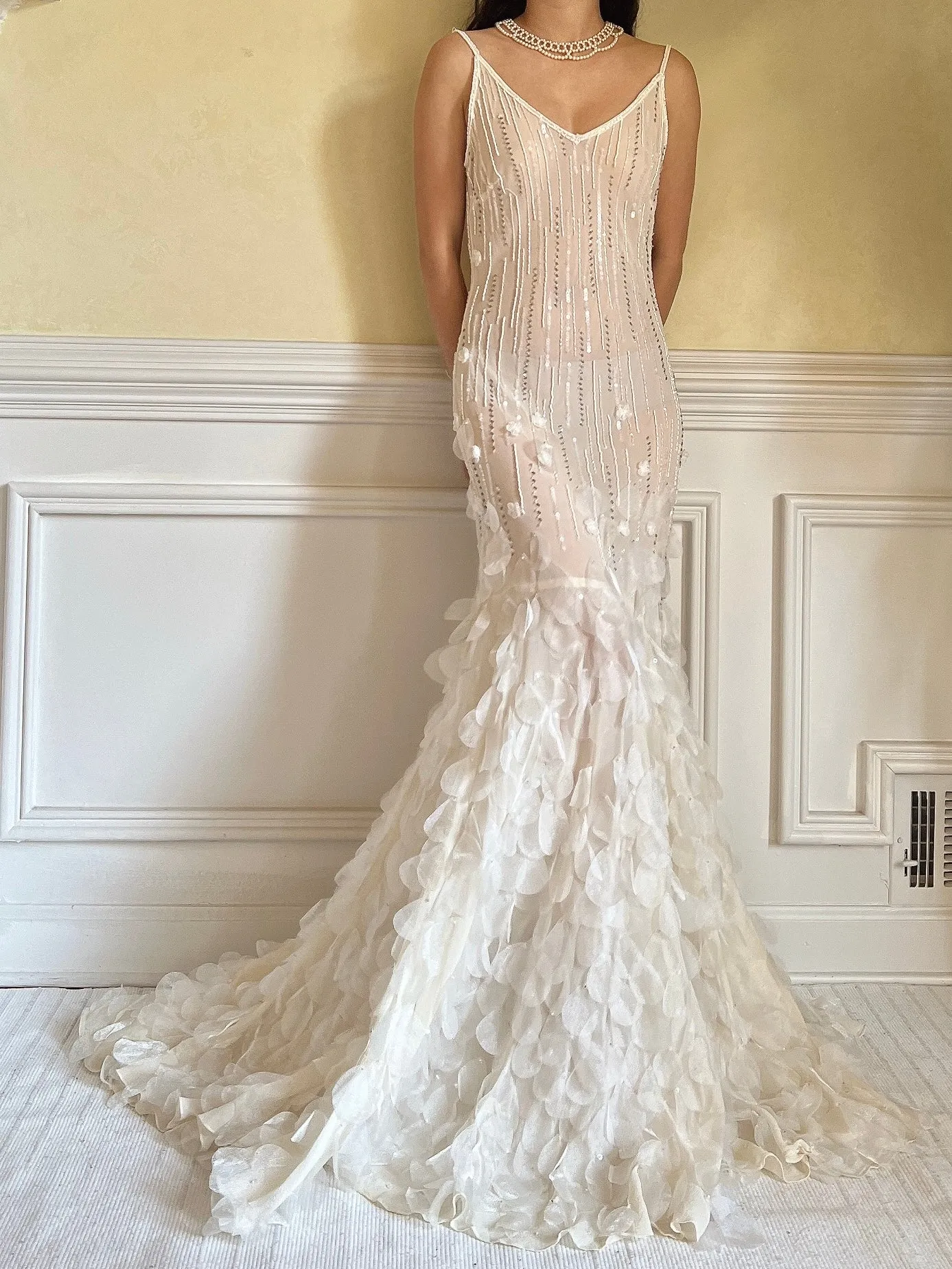 Vintage Silk Beaded Petal Dress - S
