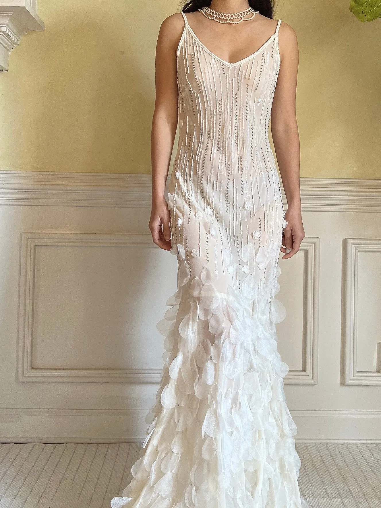 Vintage Silk Beaded Petal Dress - S