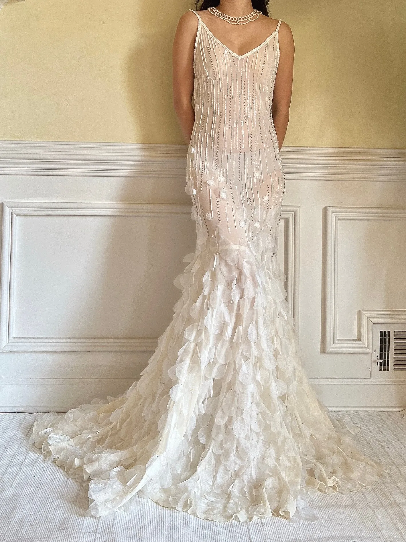 Vintage Silk Beaded Petal Dress - S