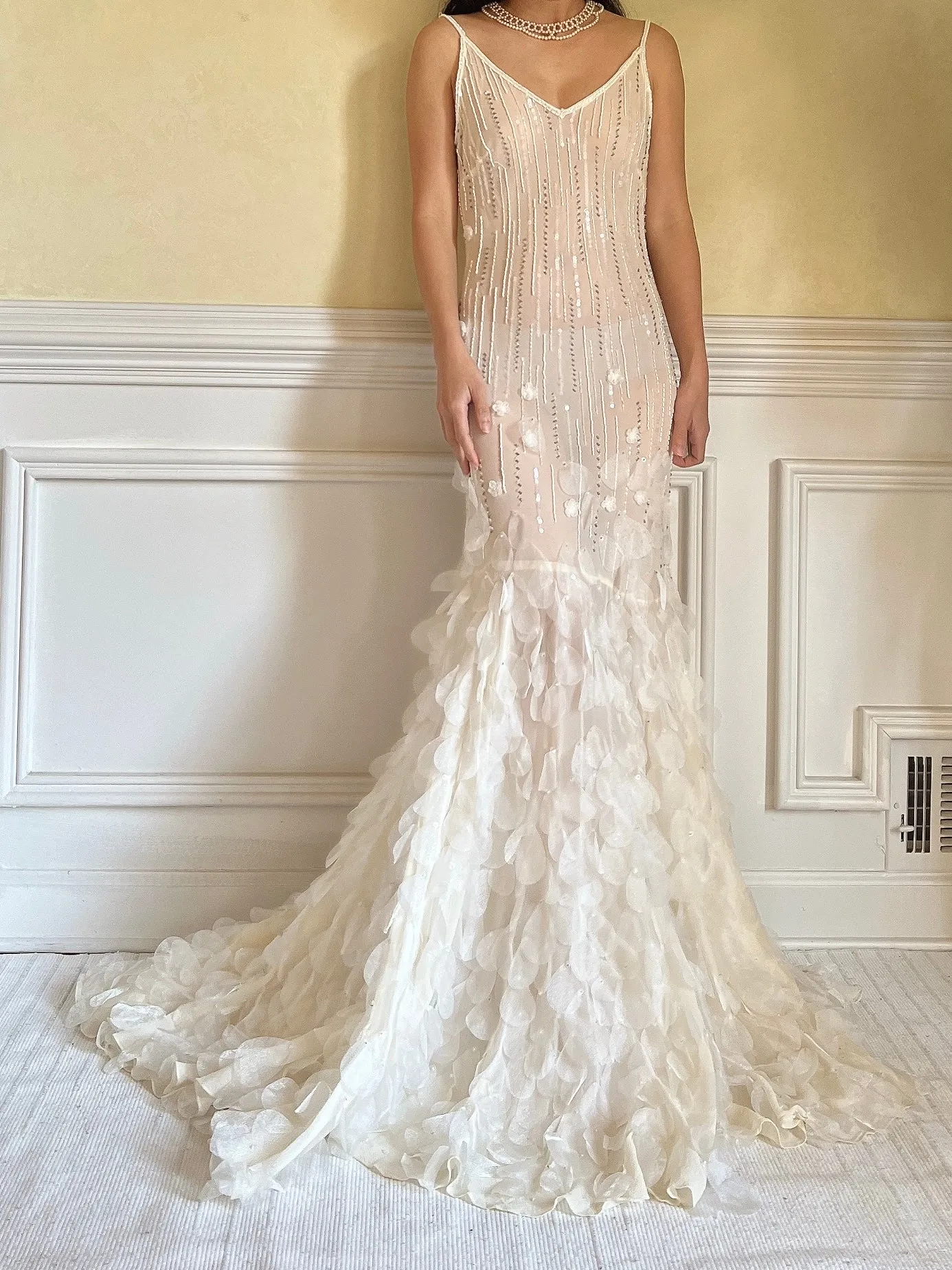 Vintage Silk Beaded Petal Dress - S