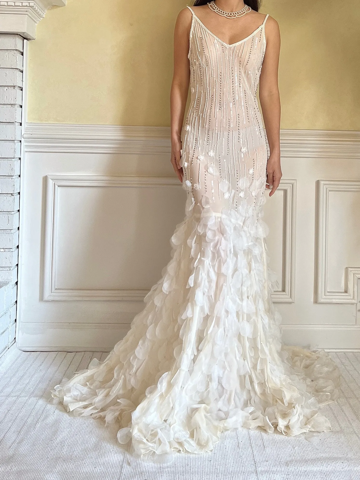 Vintage Silk Beaded Petal Dress - S