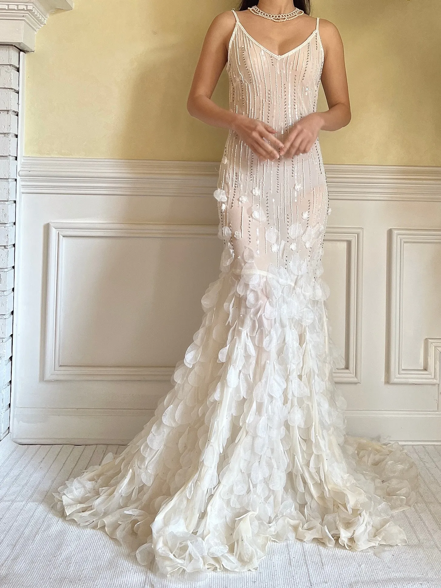 Vintage Silk Beaded Petal Dress - S