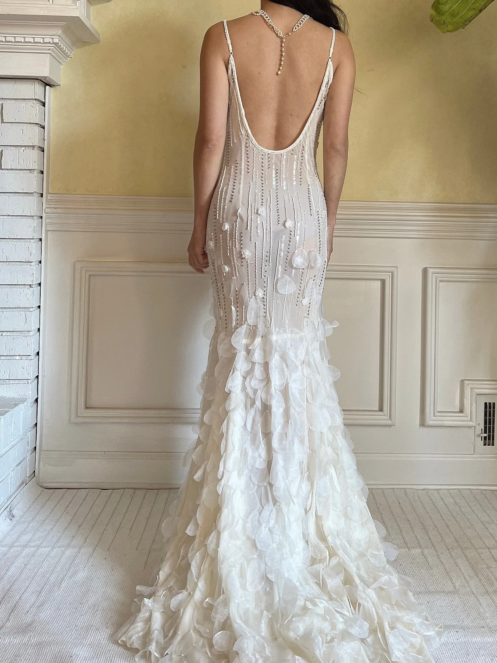 Vintage Silk Beaded Petal Dress - S