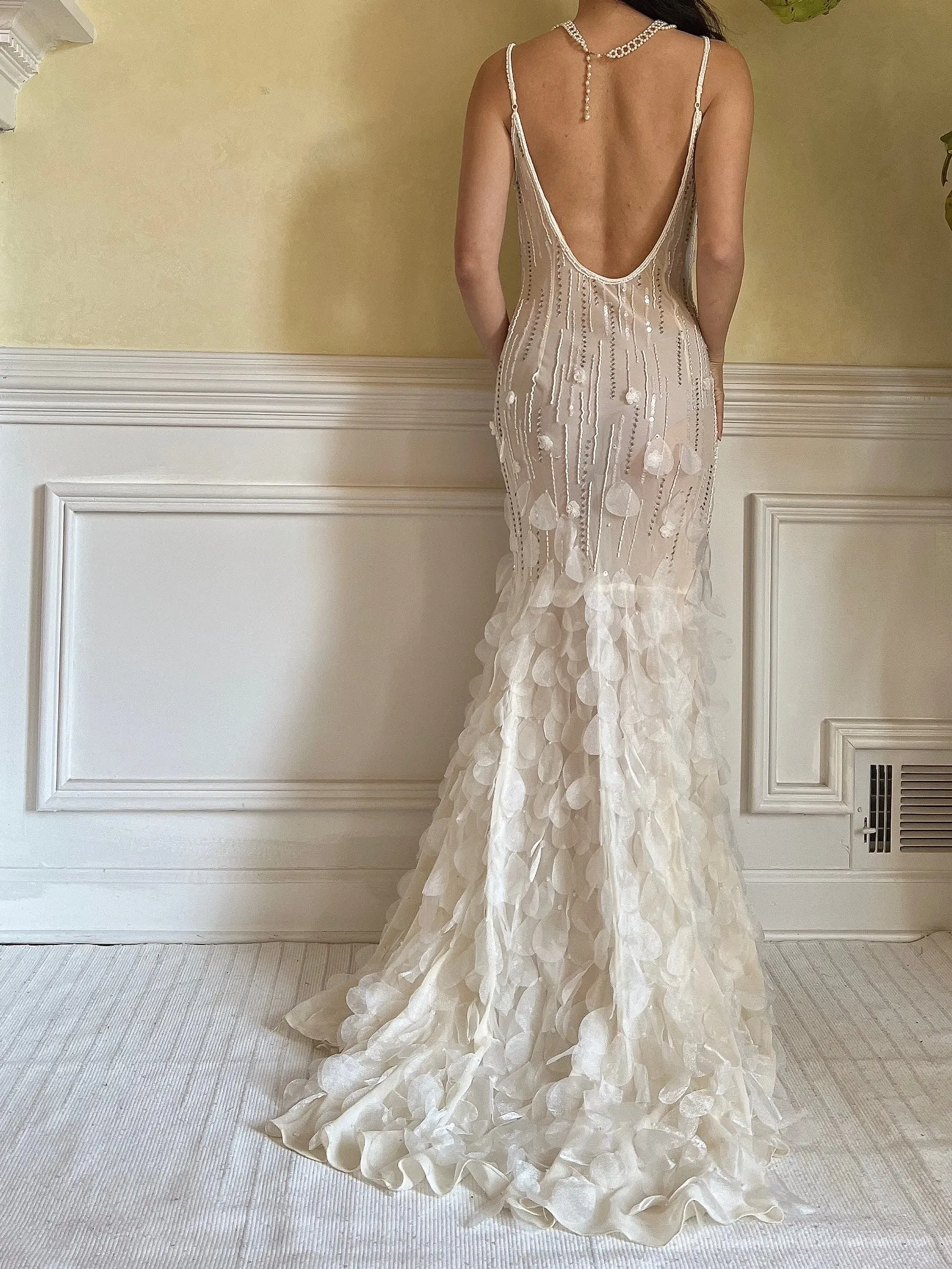 Vintage Silk Beaded Petal Dress - S