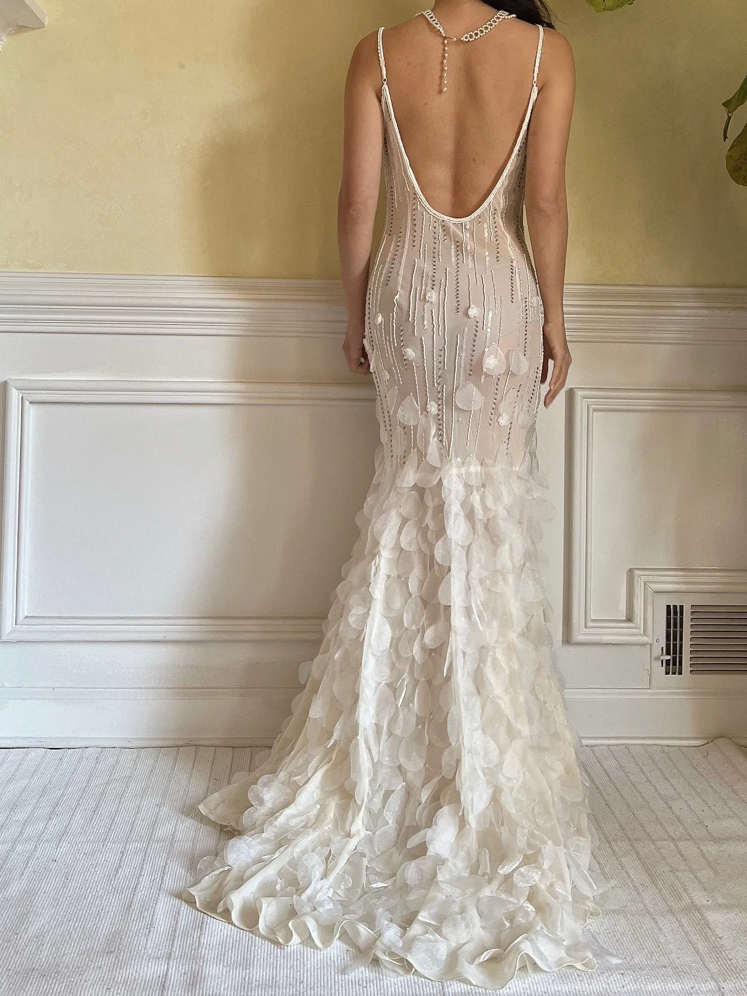 Vintage Silk Beaded Petal Dress - S