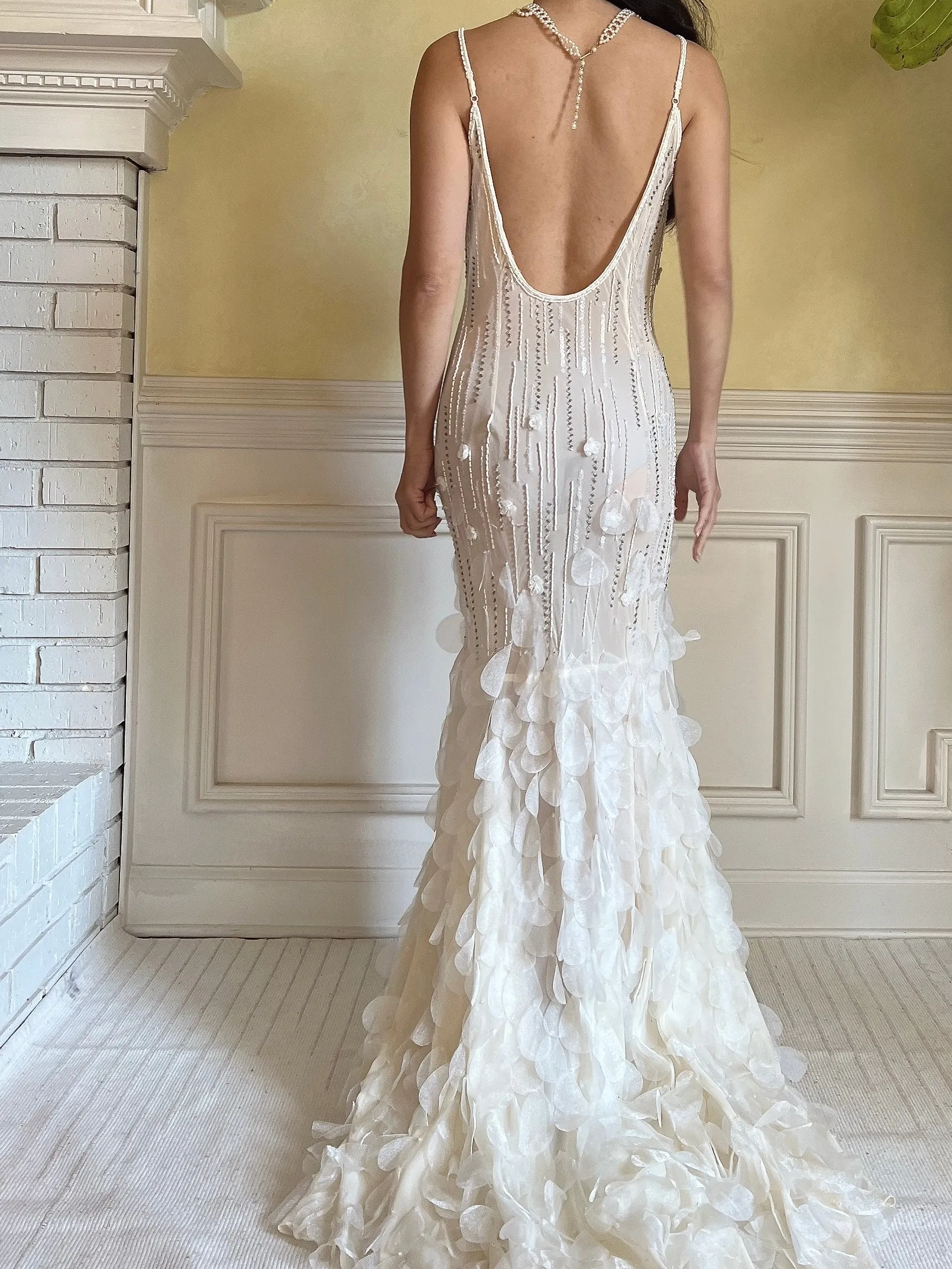 Vintage Silk Beaded Petal Dress - S