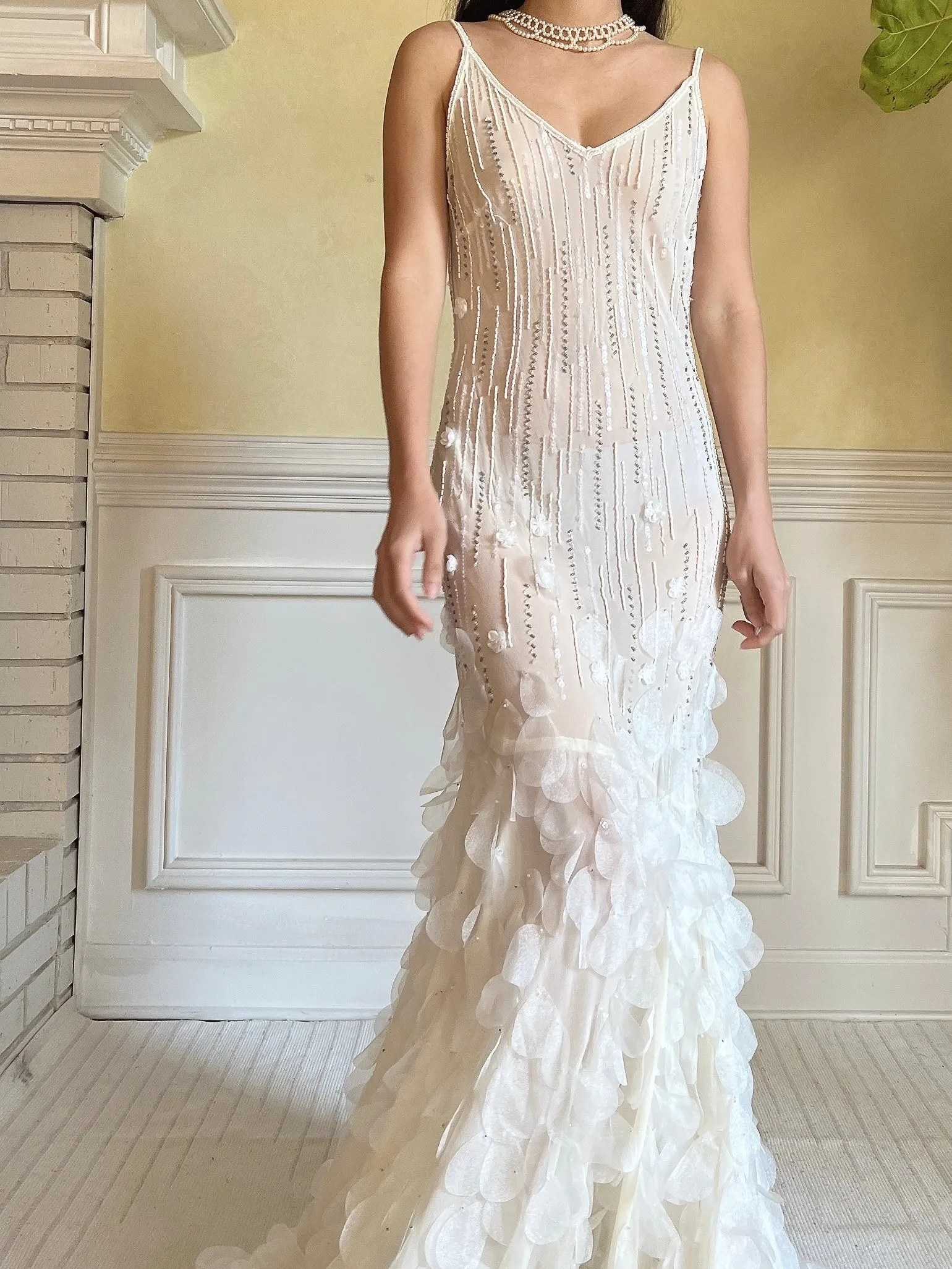Vintage Silk Beaded Petal Dress - S