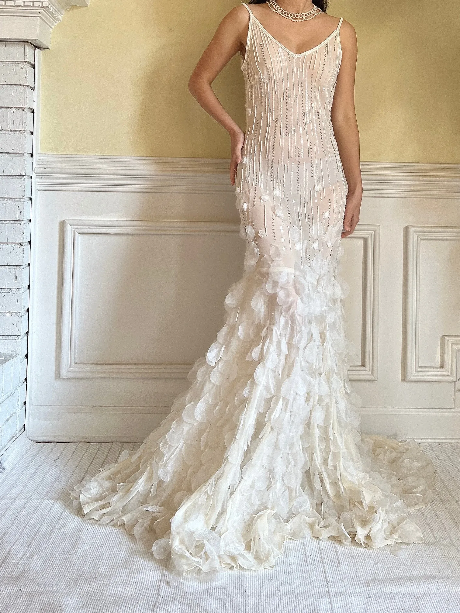 Vintage Silk Beaded Petal Dress - S