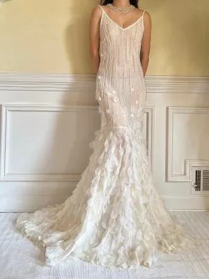 Vintage Silk Beaded Petal Dress - S
