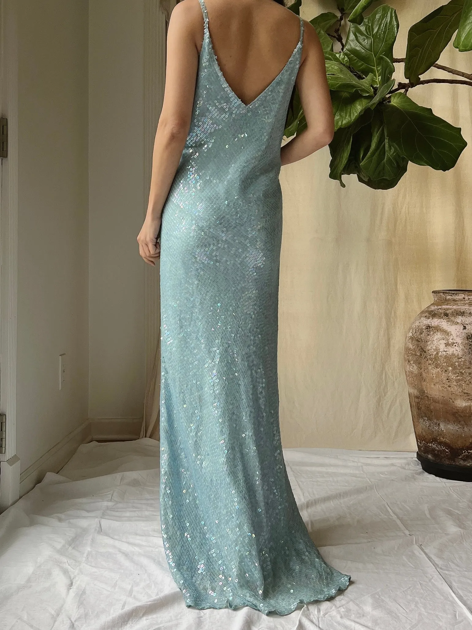 Vintage Silk Chiffon Sequins Gown - M