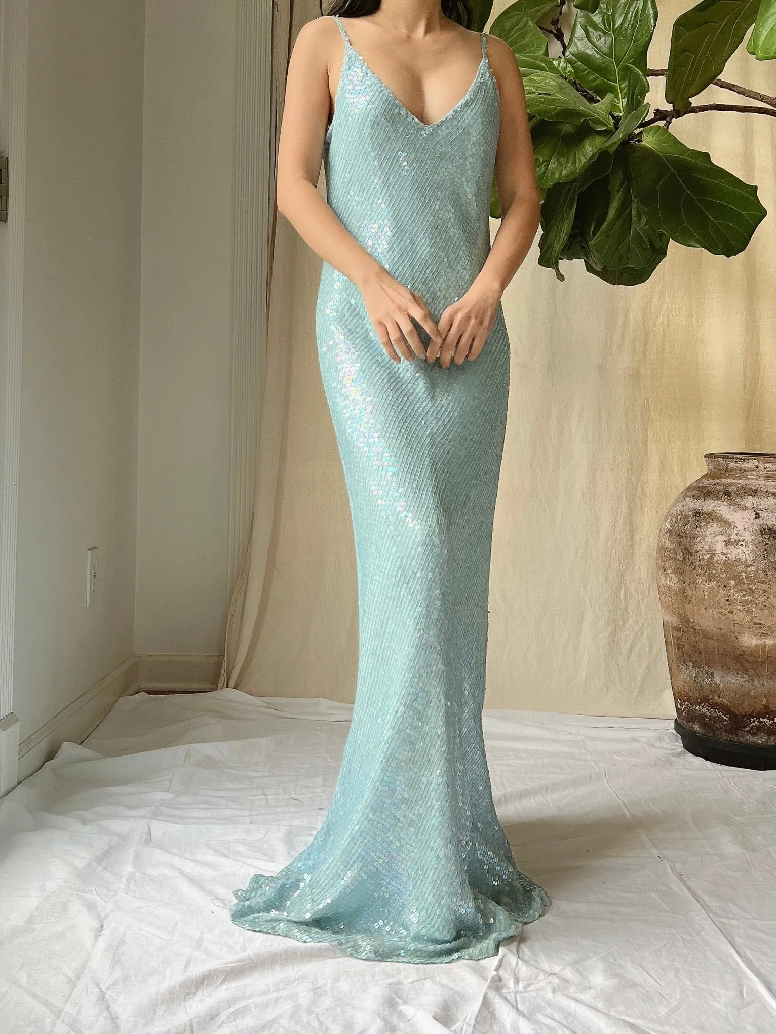 Vintage Silk Chiffon Sequins Gown - M