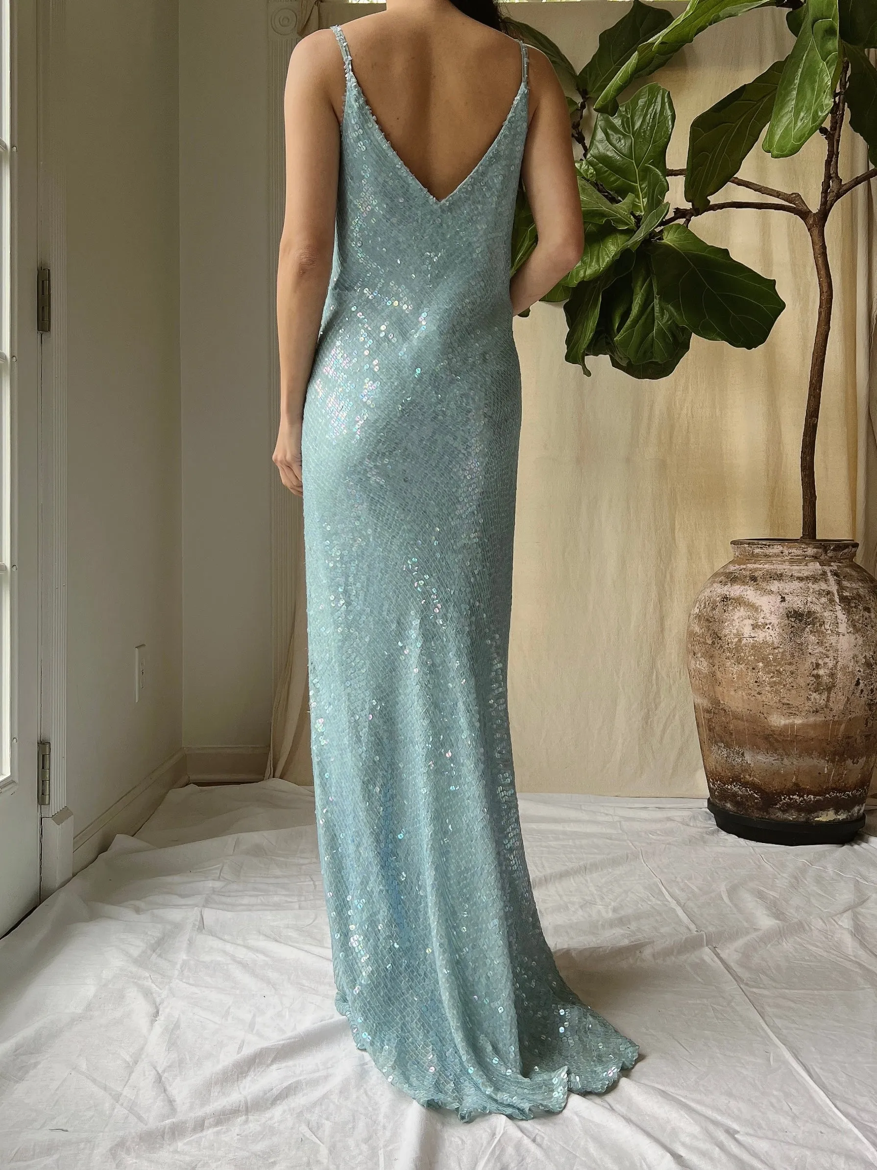 Vintage Silk Chiffon Sequins Gown - M