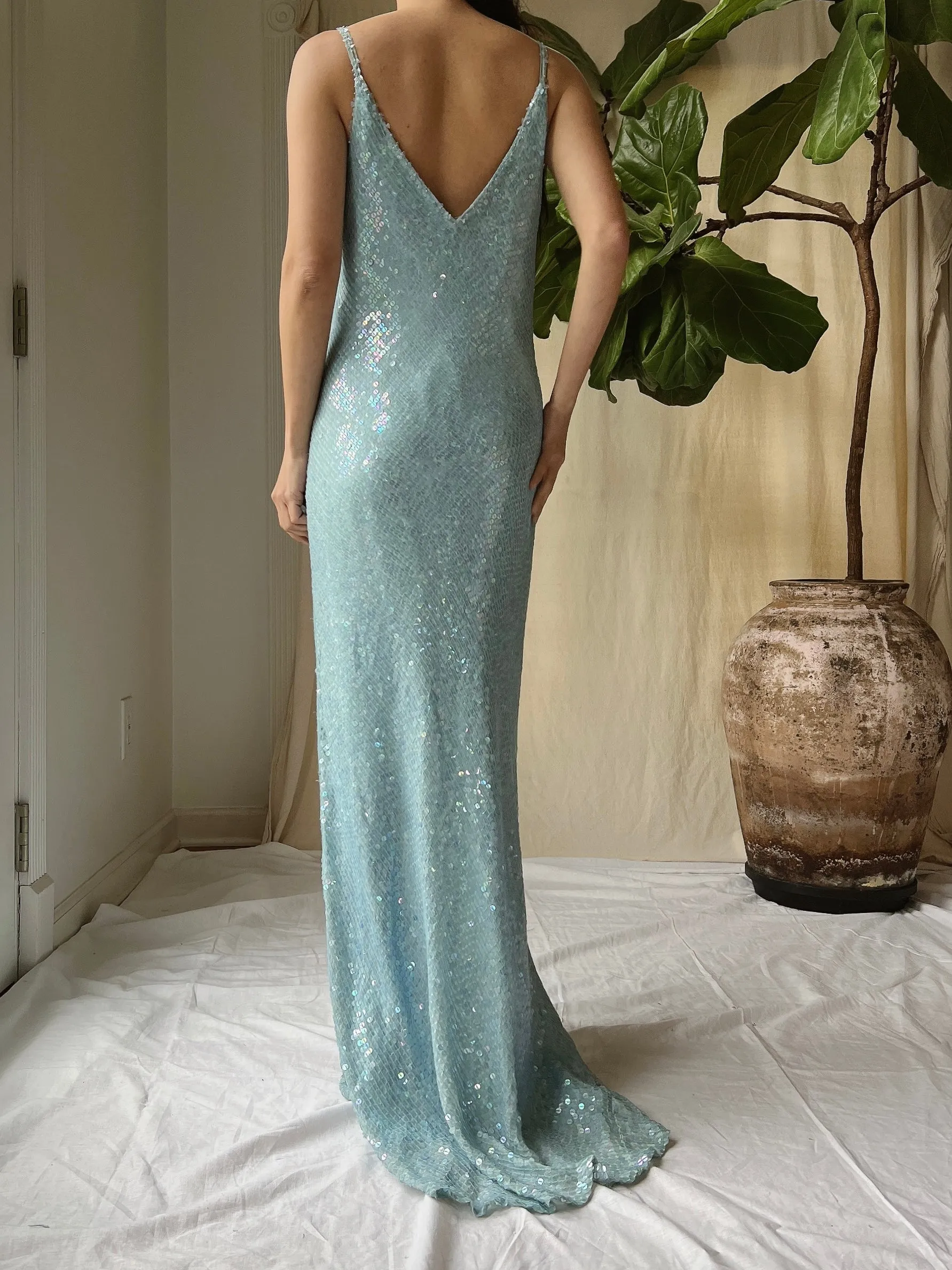 Vintage Silk Chiffon Sequins Gown - M