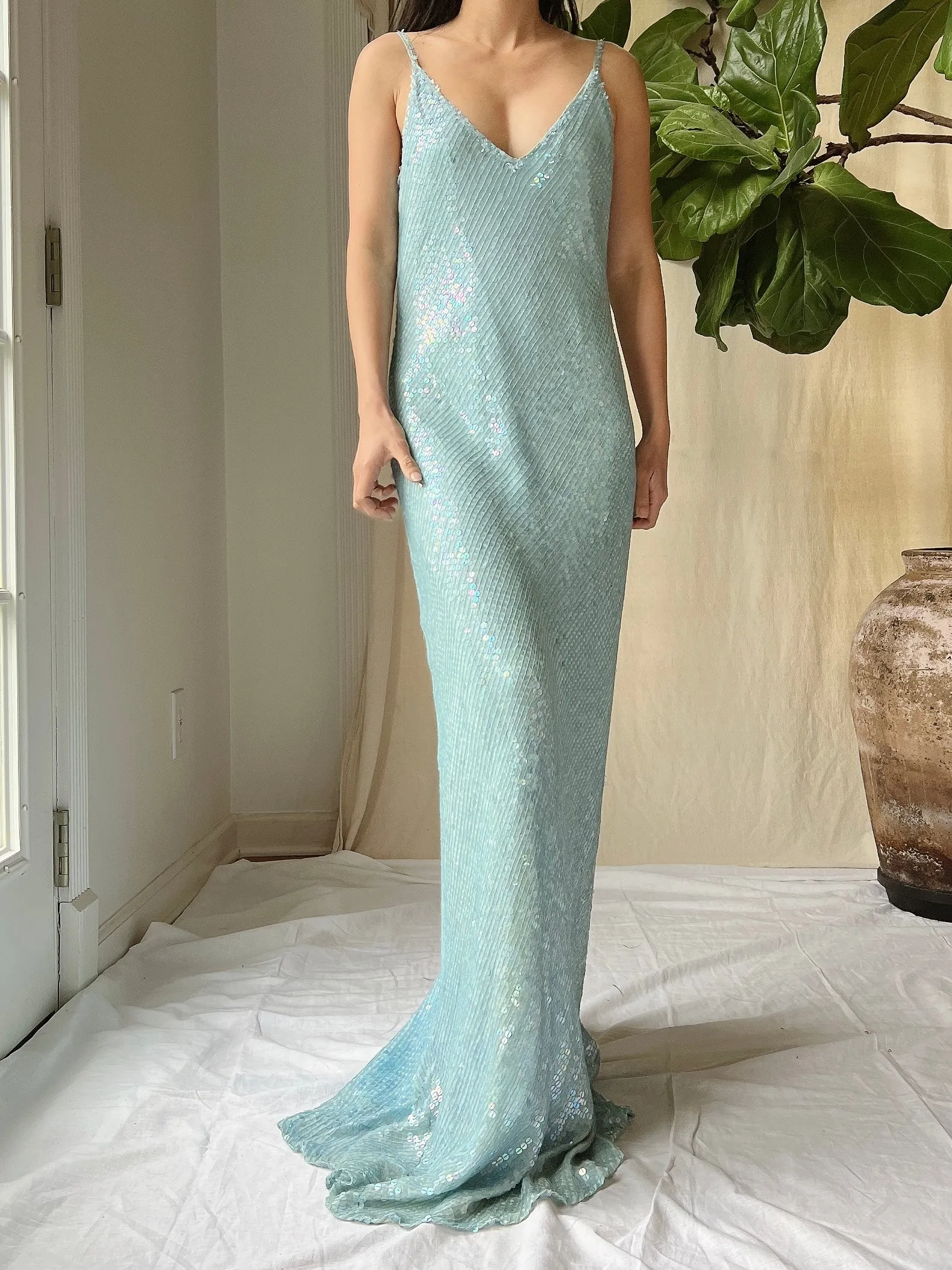 Vintage Silk Chiffon Sequins Gown - M