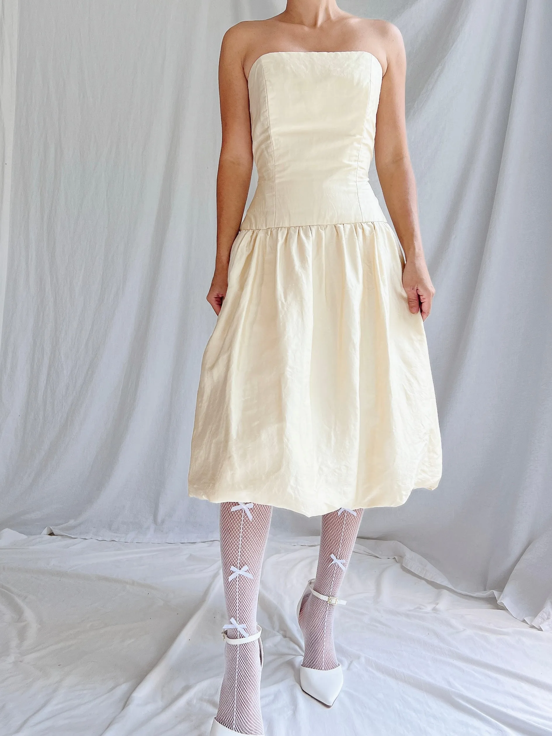 Vintage Silk Dropped Waist Short Dress - M