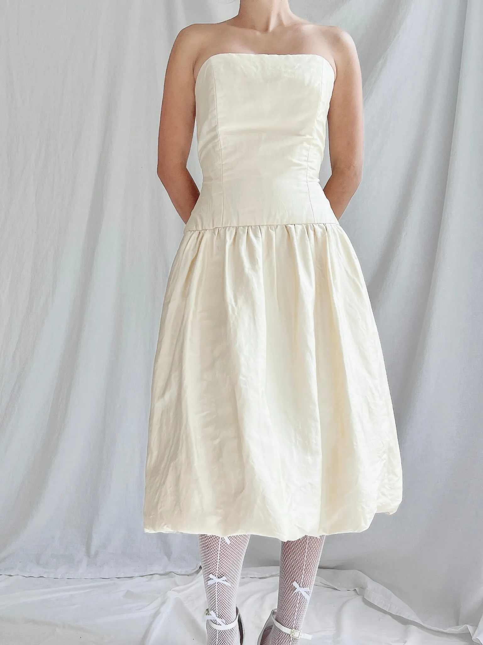 Vintage Silk Dropped Waist Short Dress - M