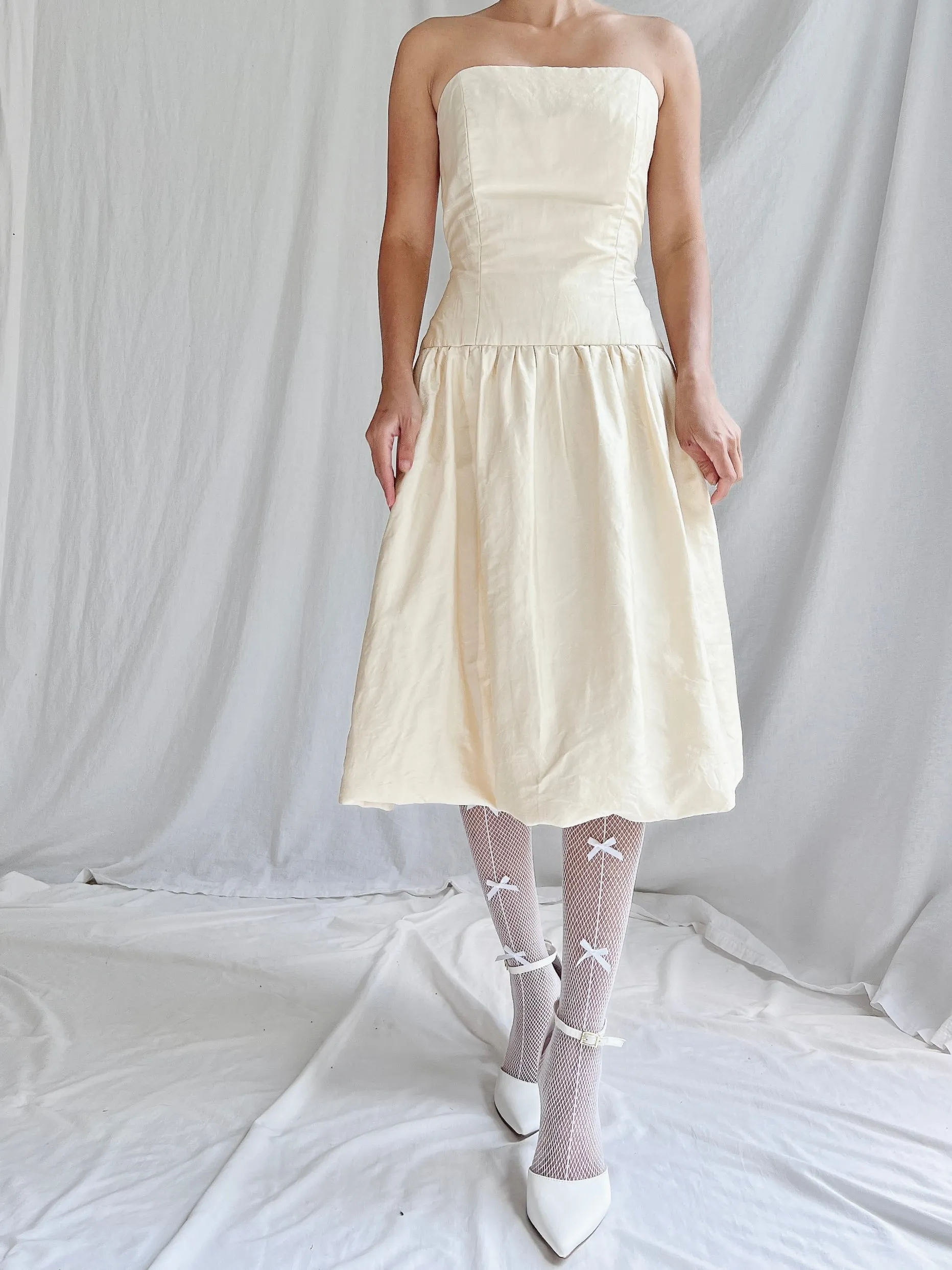 Vintage Silk Dropped Waist Short Dress - M