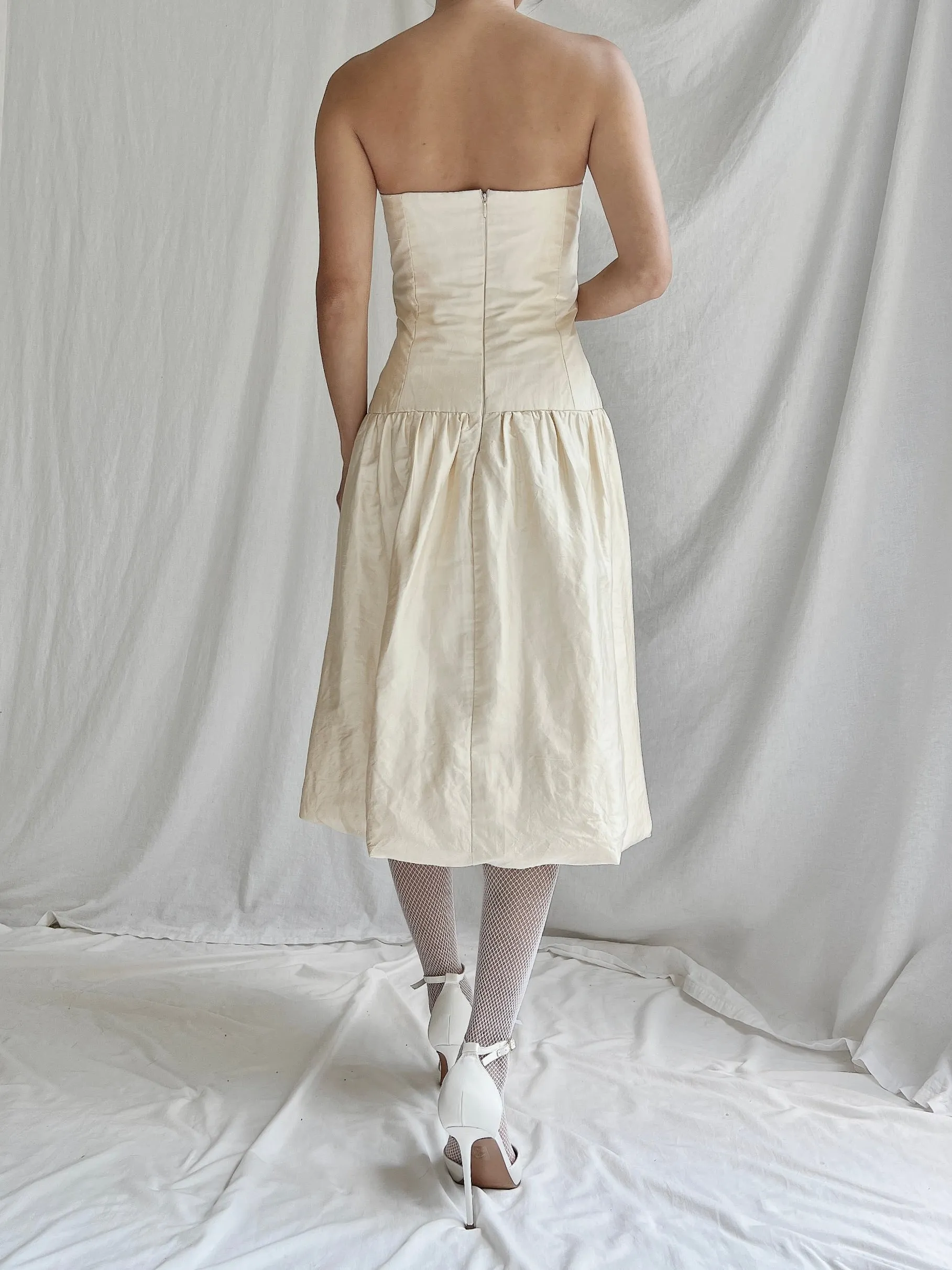 Vintage Silk Dropped Waist Short Dress - M